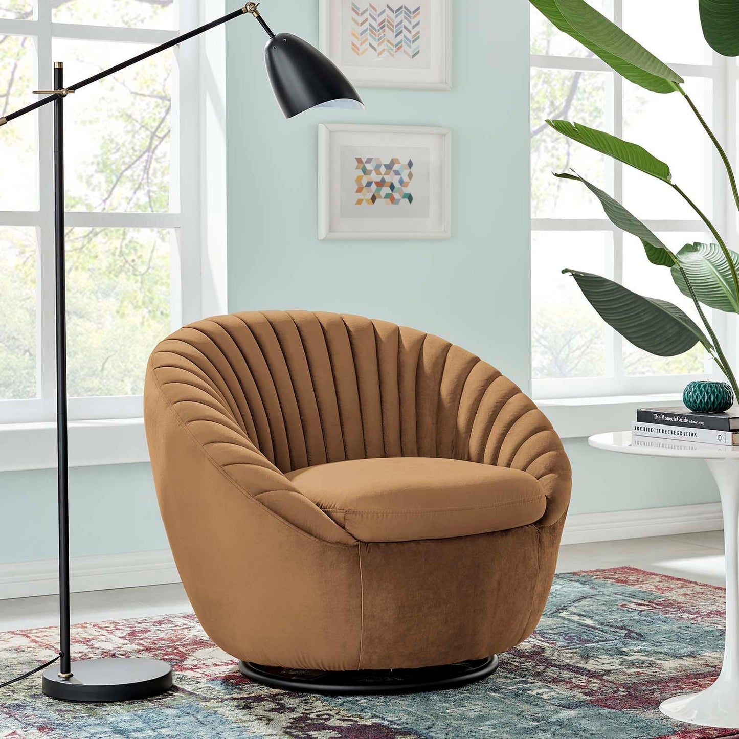 Whirr Tufted Performance Velvet Swivel Chair, EEI-5004 FredCo