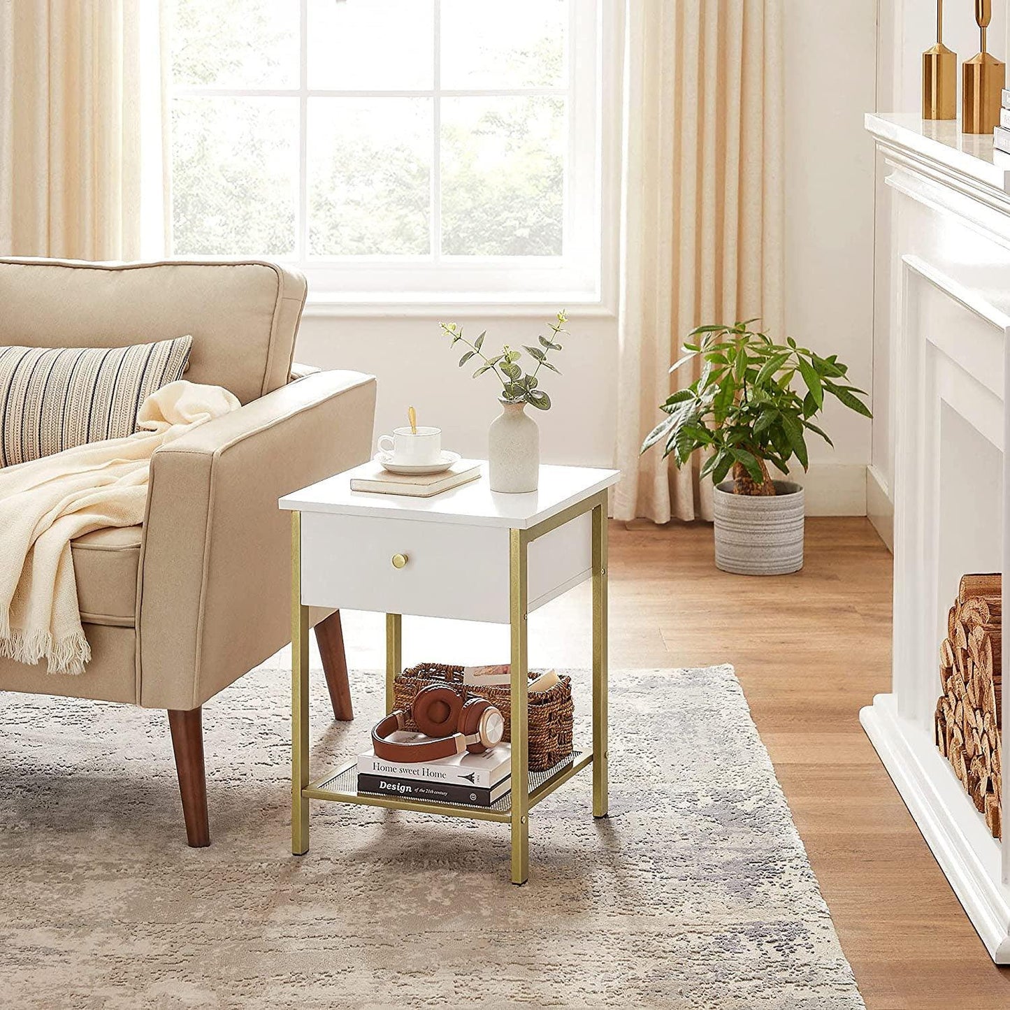 White Nightstand with Drawer FredCo