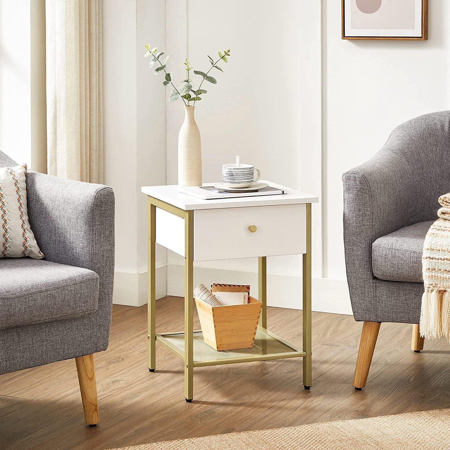 White Nightstand with Drawer FredCo