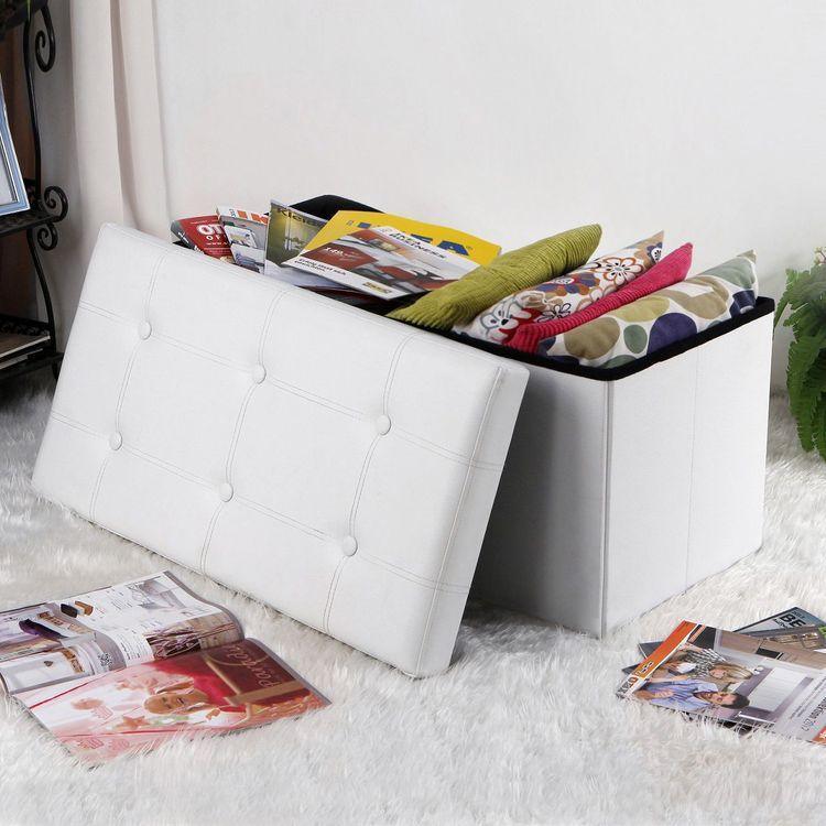 White Tufted Storage Ottoman FredCo