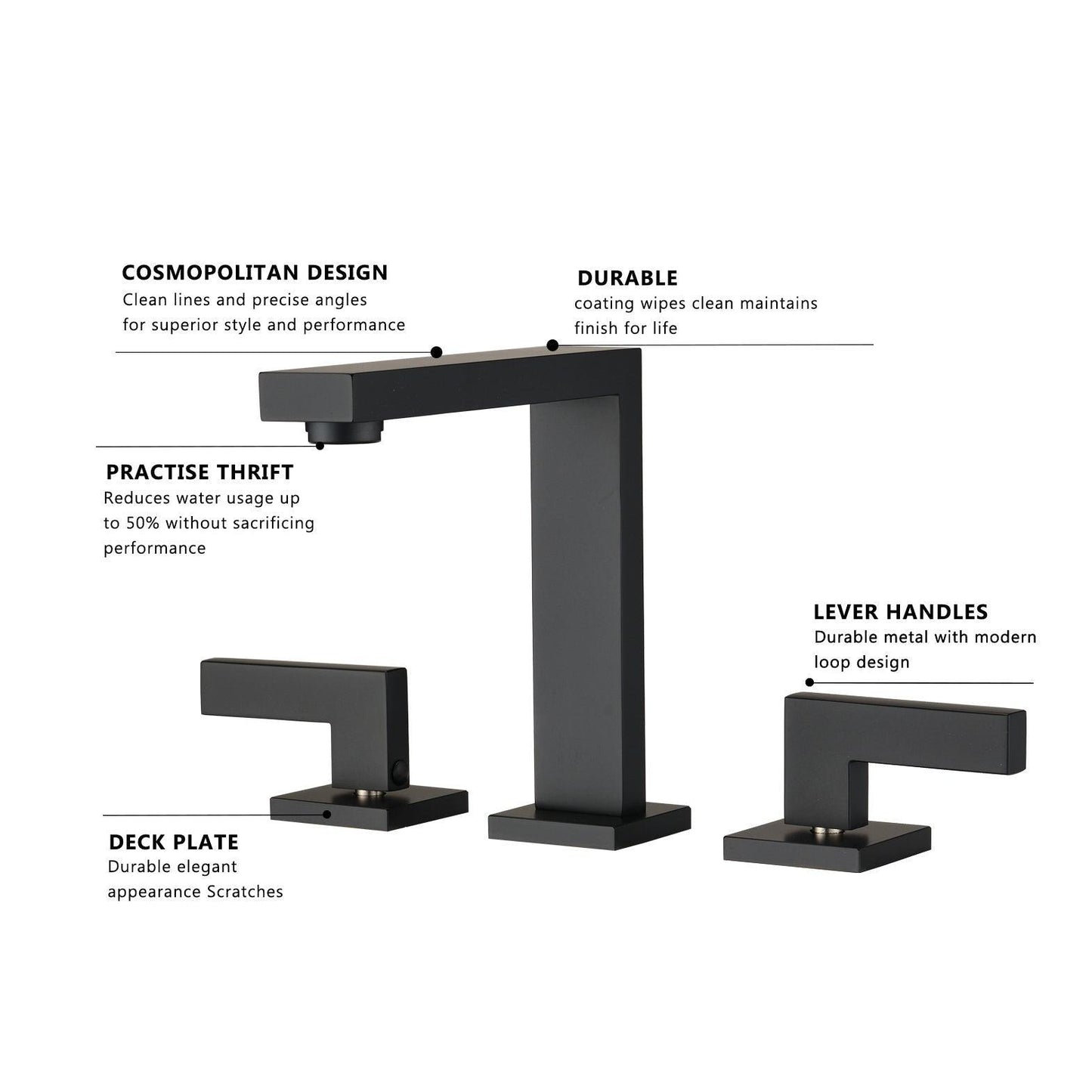 Widespread 2-Handle High-Arc Bathroom Faucet Matte Black FredCo