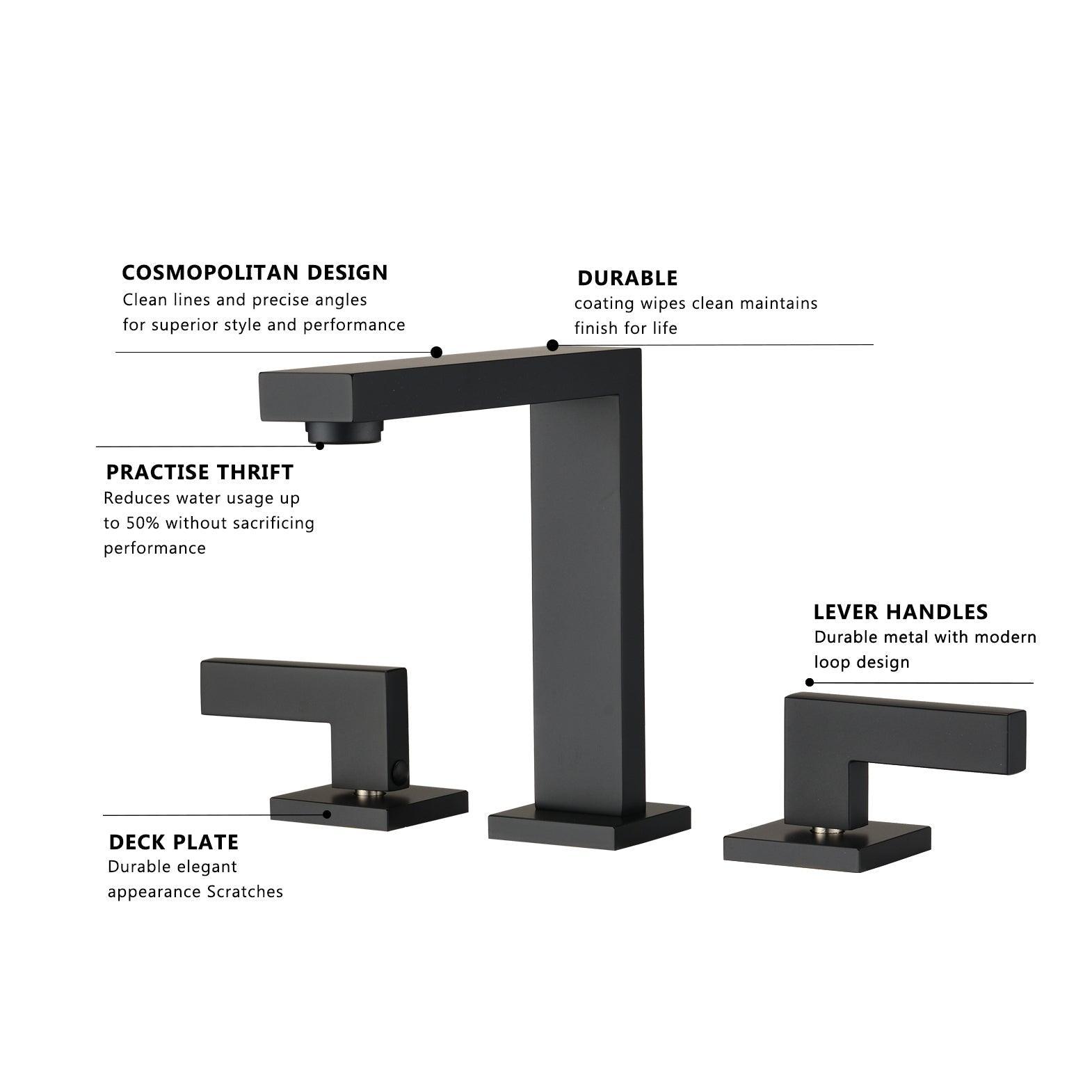 Widespread 2-Handle High-Arc Bathroom Faucet Matte Black FredCo