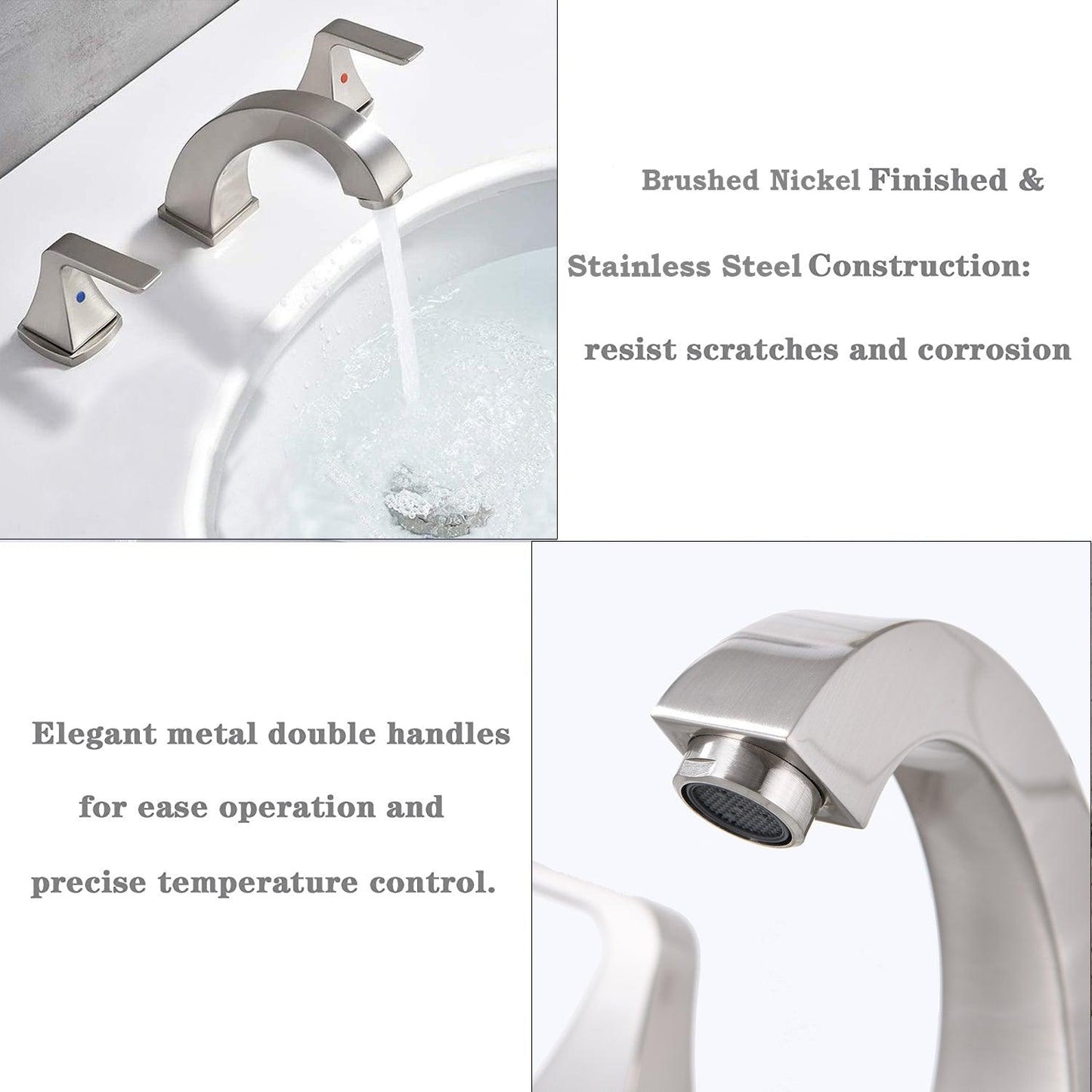 Widespread 2 Handles Bathroom Faucet with Pop Up Sink Drain, Nickel FredCo