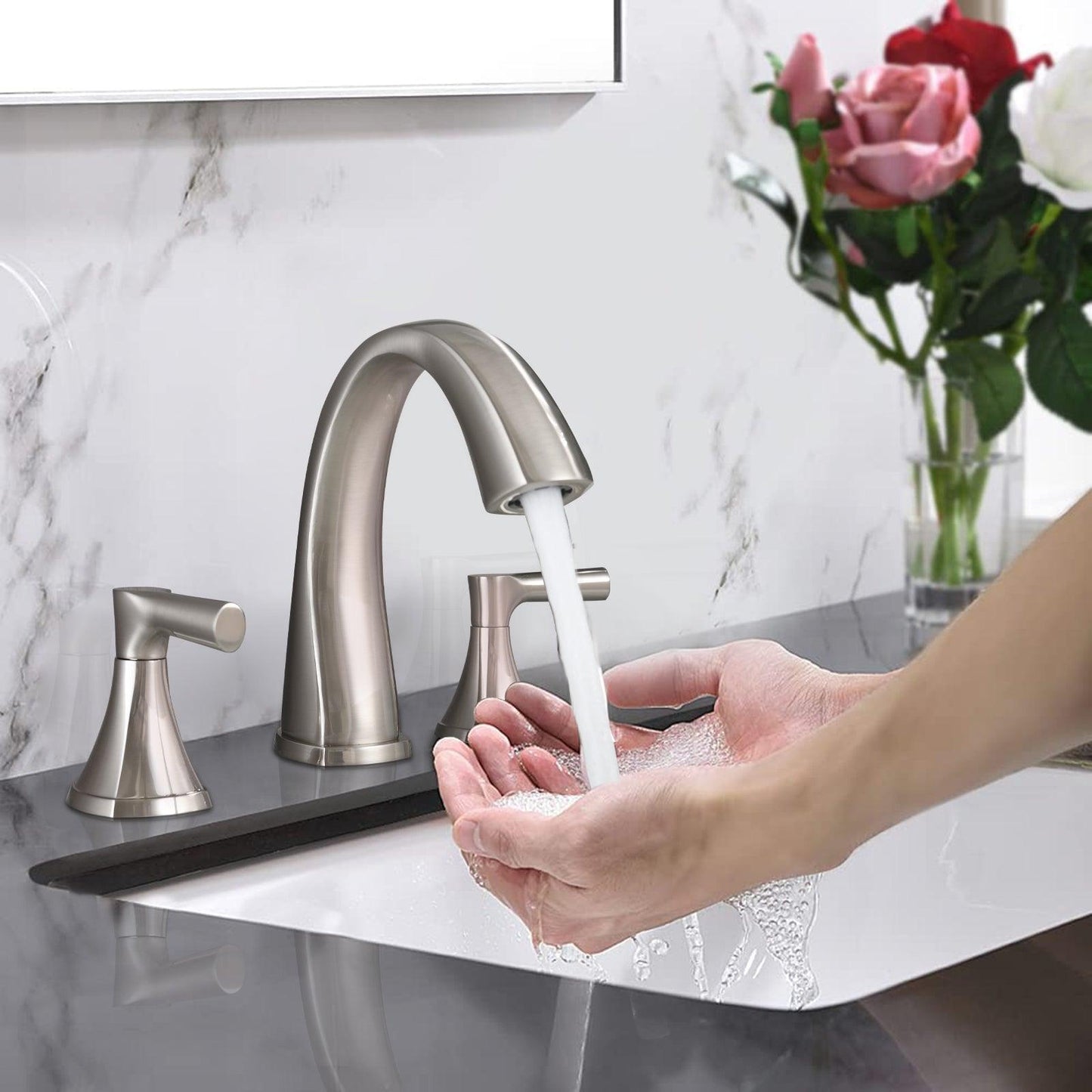 Widespread Bathroom Sink Faucets Two Handle 3 Hole with Drain Assembly FredCo
