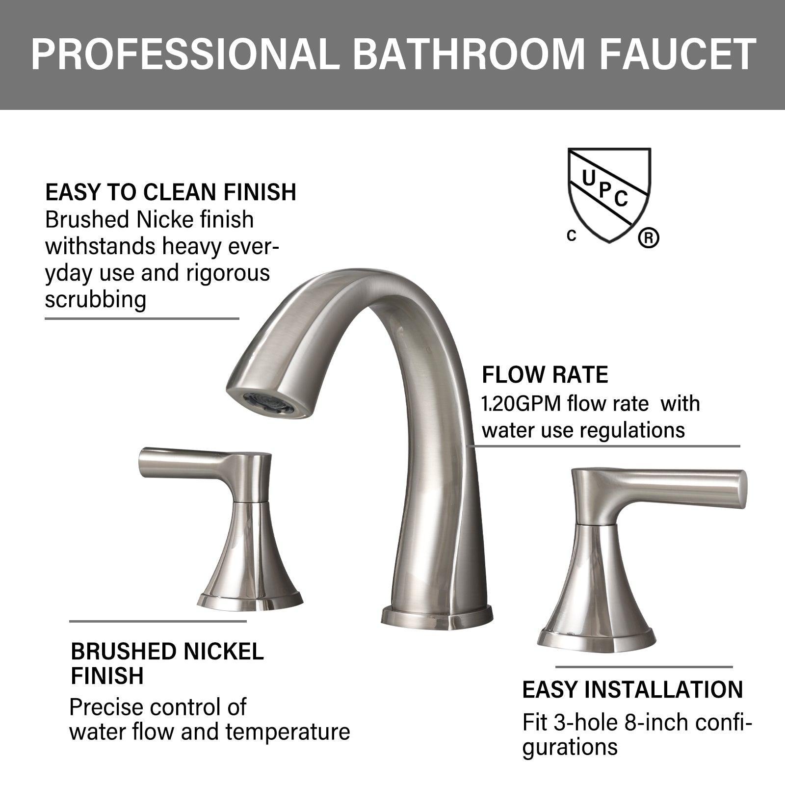 Widespread Bathroom Sink Faucets Two Handle 3 Hole with Drain Assembly FredCo