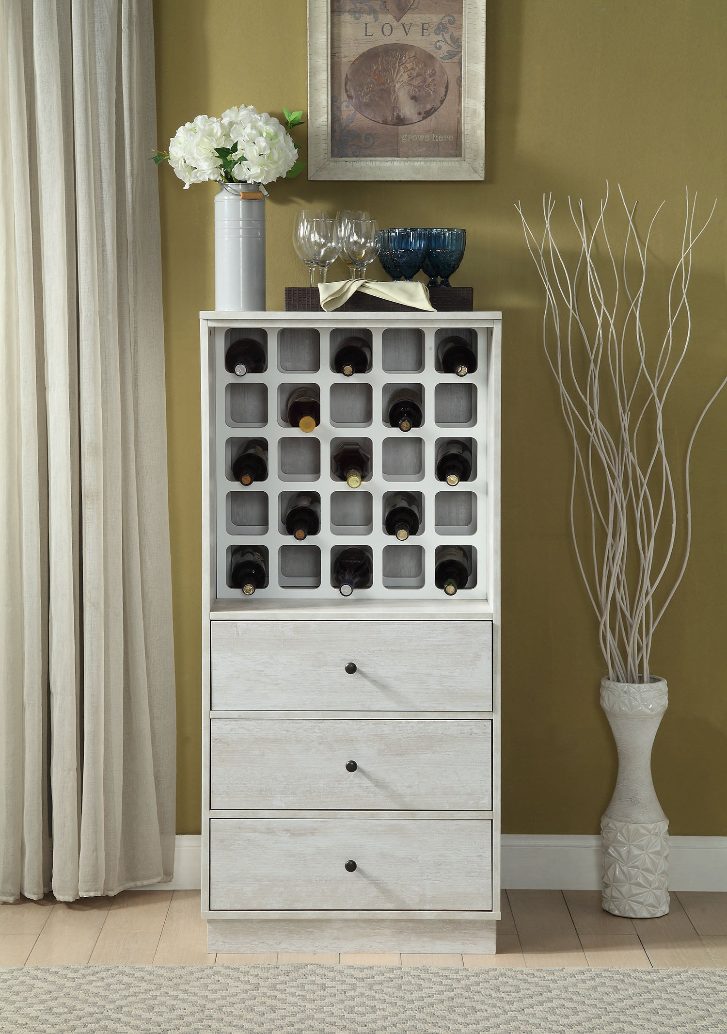 Wiesta Antique White Finish Wine Cabinet FredCo
