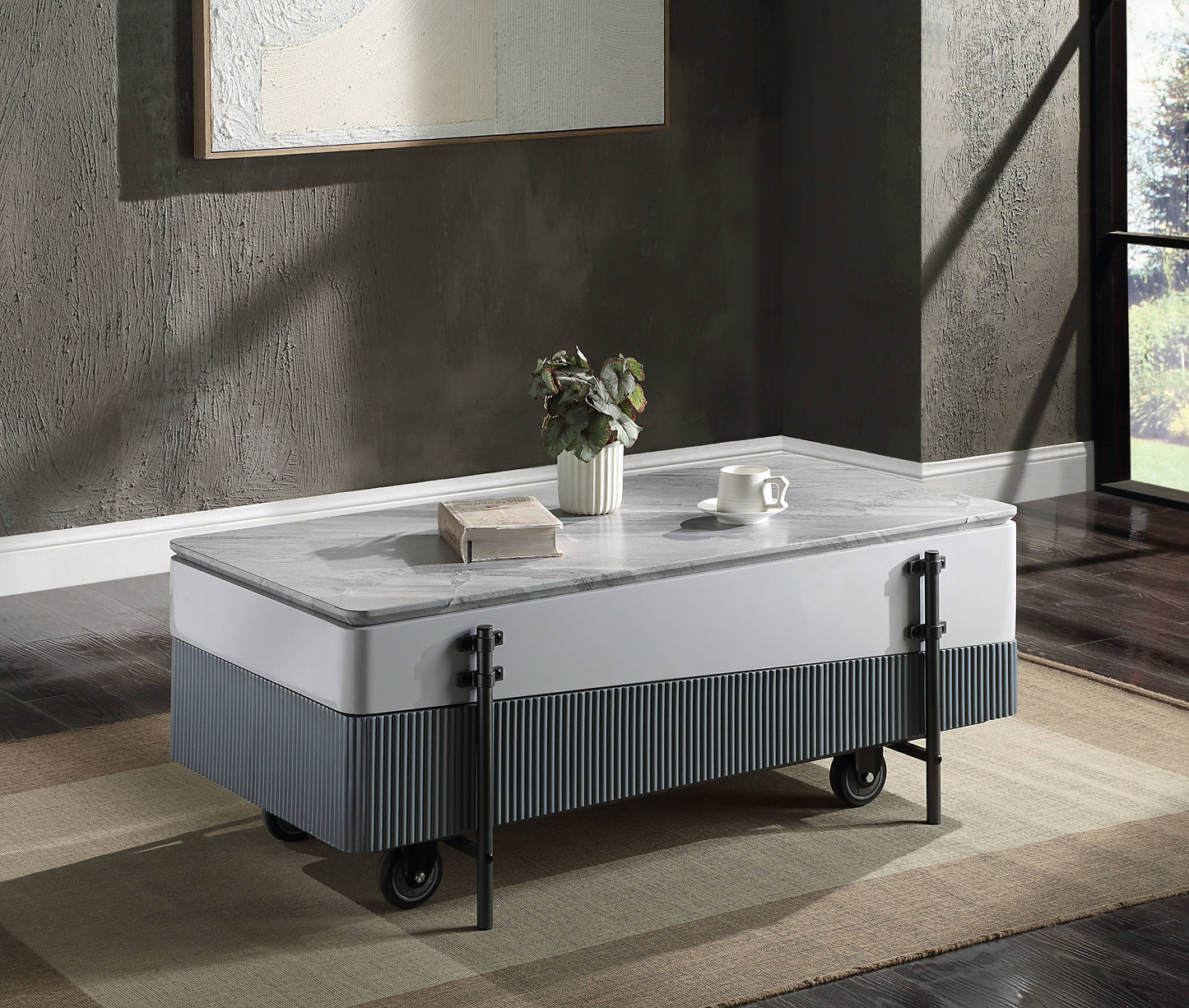 Wilkins Gray & White High Gloss Finish Coffee Table W/Lift Top FredCo