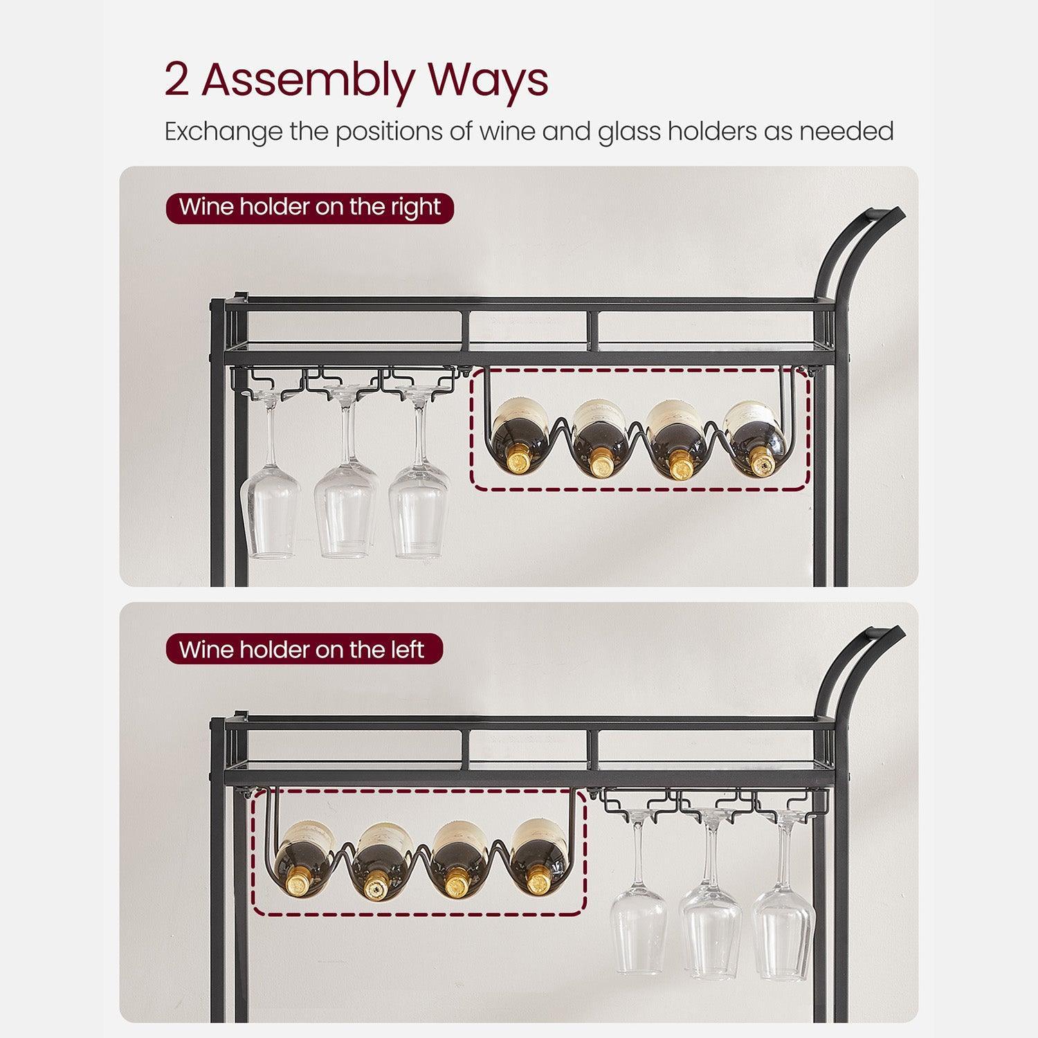Wine Cart with 2 Mirrored Shelves FredCo
