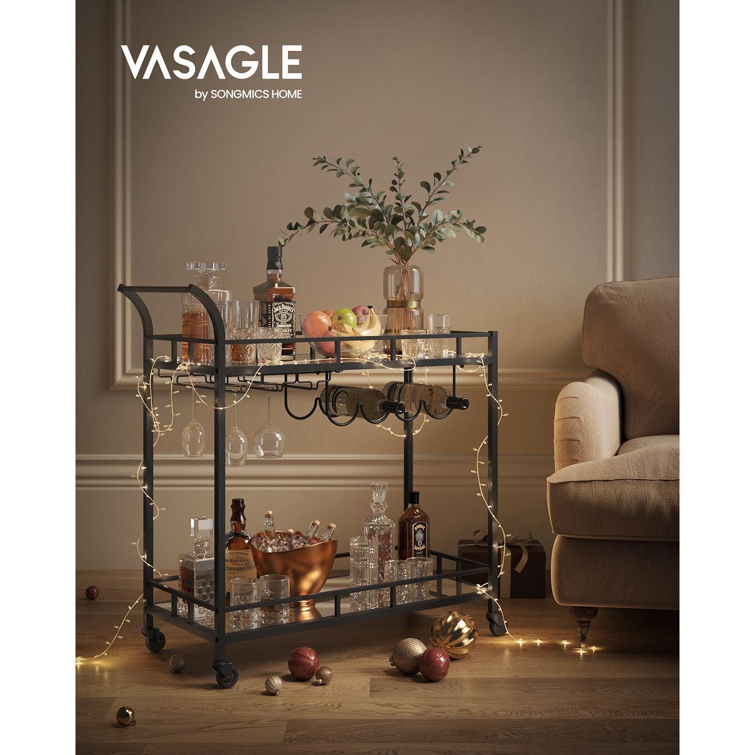 Wine Cart with 2 Mirrored Shelves FredCo