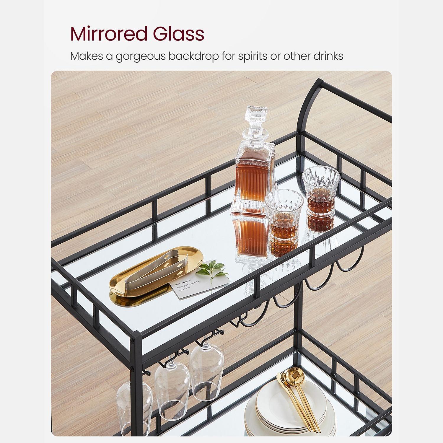 Wine Cart with 2 Mirrored Shelves FredCo