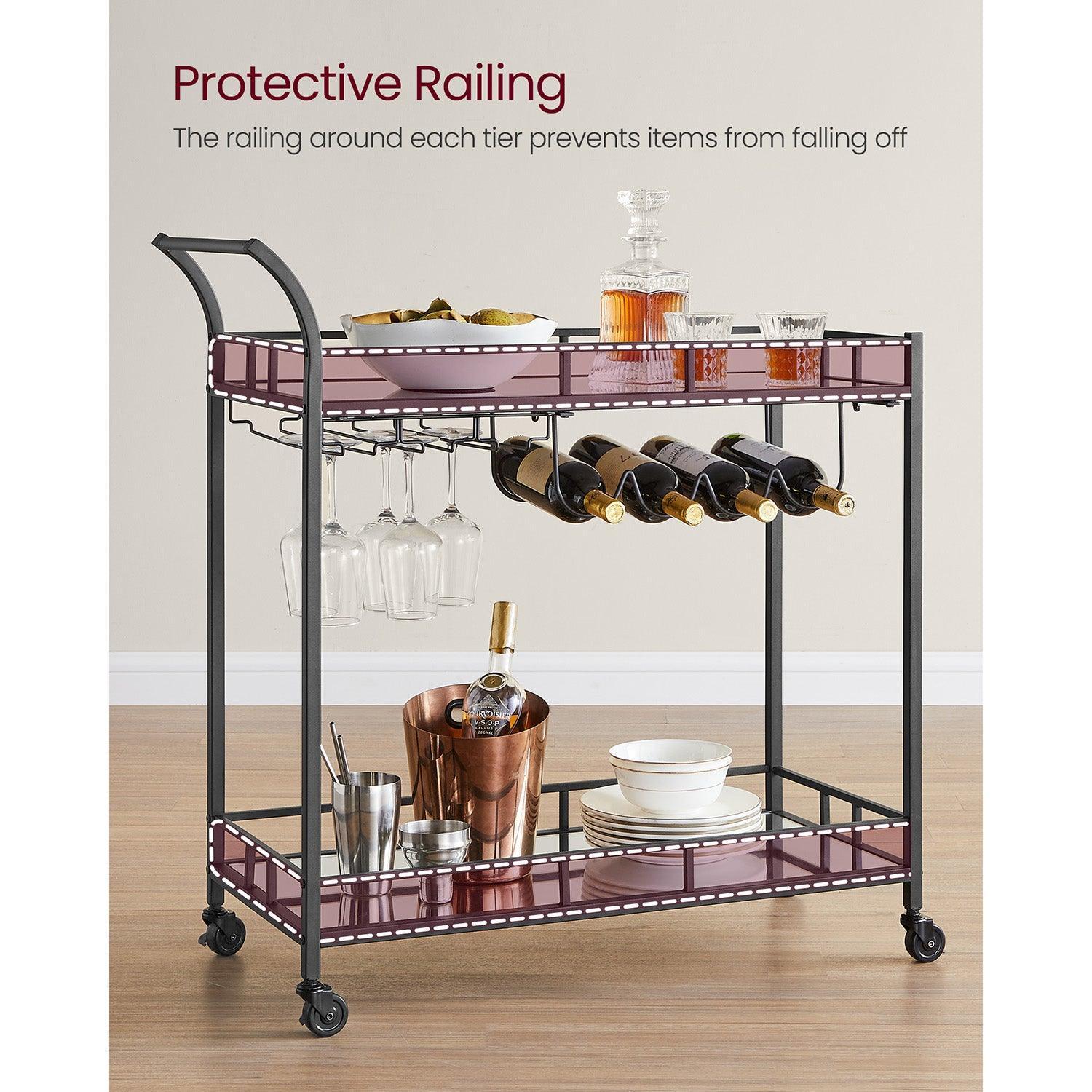Wine Cart with 2 Mirrored Shelves FredCo