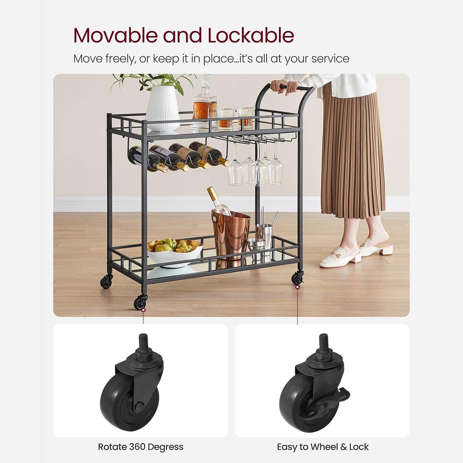 Wine Cart with 2 Mirrored Shelves FredCo