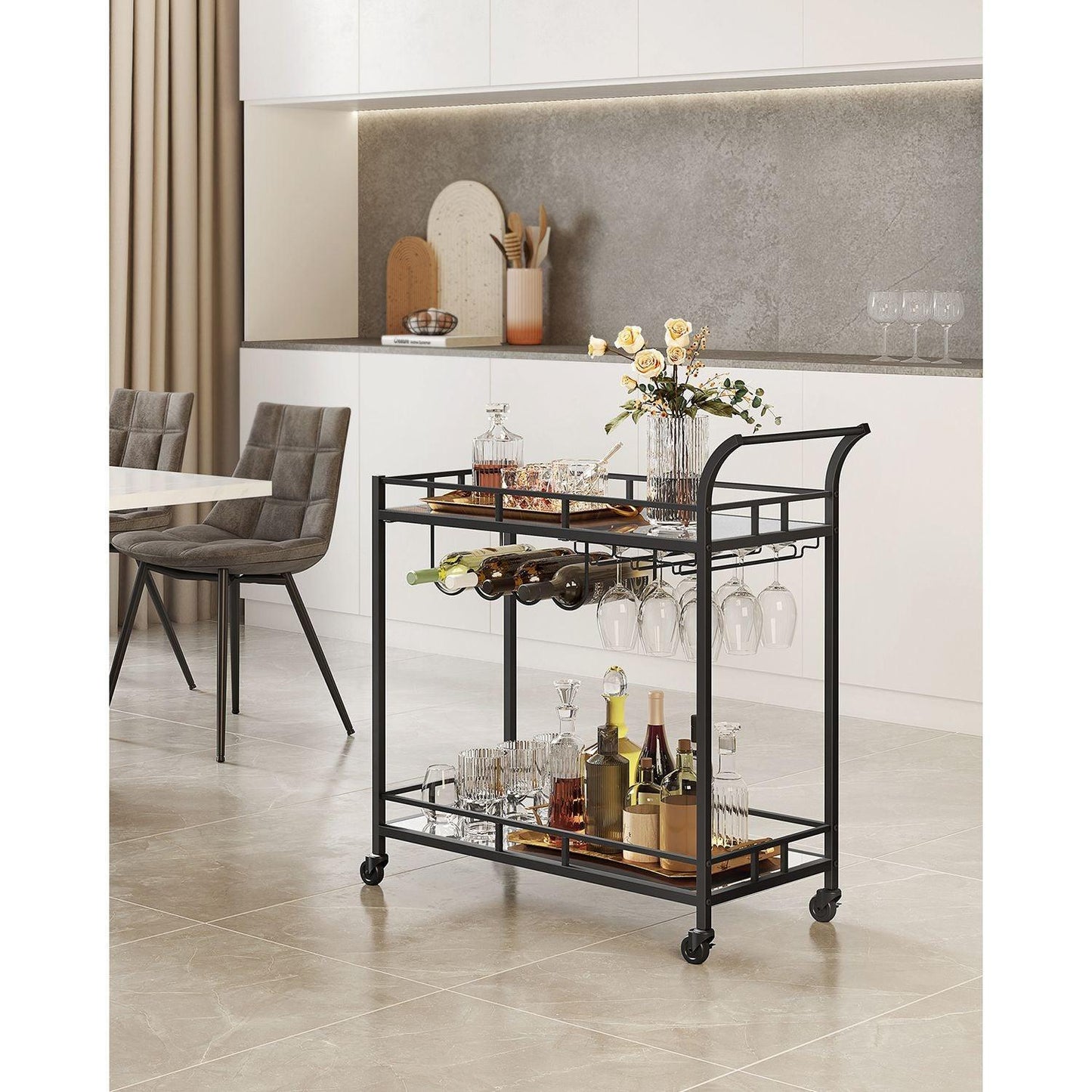 Wine Cart with 2 Mirrored Shelves FredCo