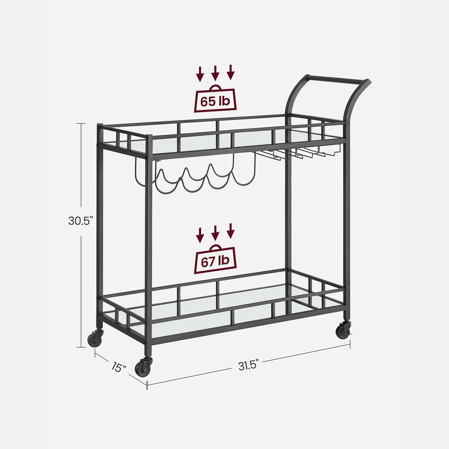 Wine Cart with 2 Mirrored Shelves FredCo