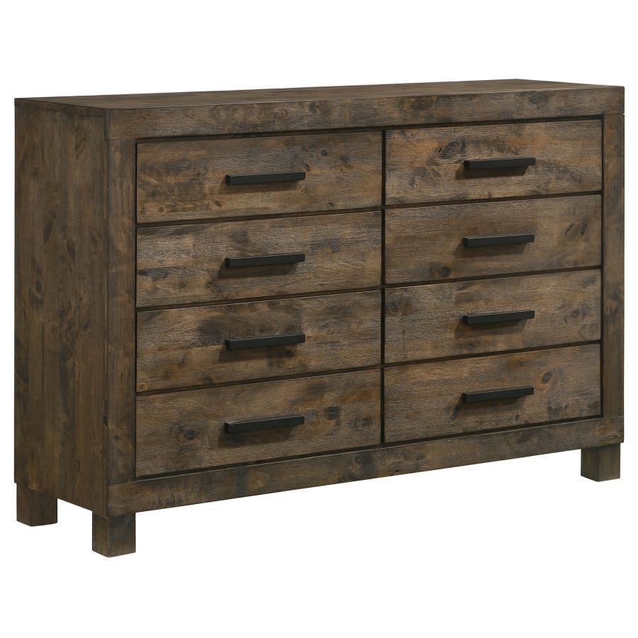 Woodmont 4-piece Eastern King Platform Bedroom Set Rustic Golden Brown Coaster FredCo