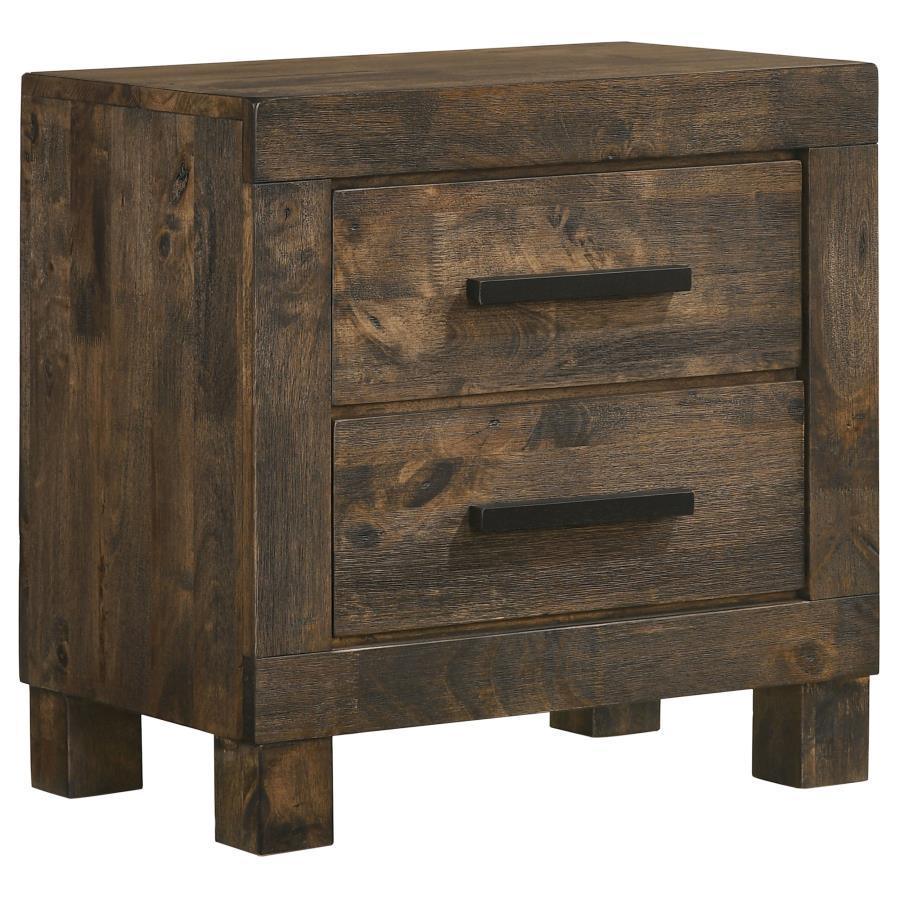 Woodmont 4-piece Eastern King Platform Bedroom Set Rustic Golden Brown Coaster FredCo