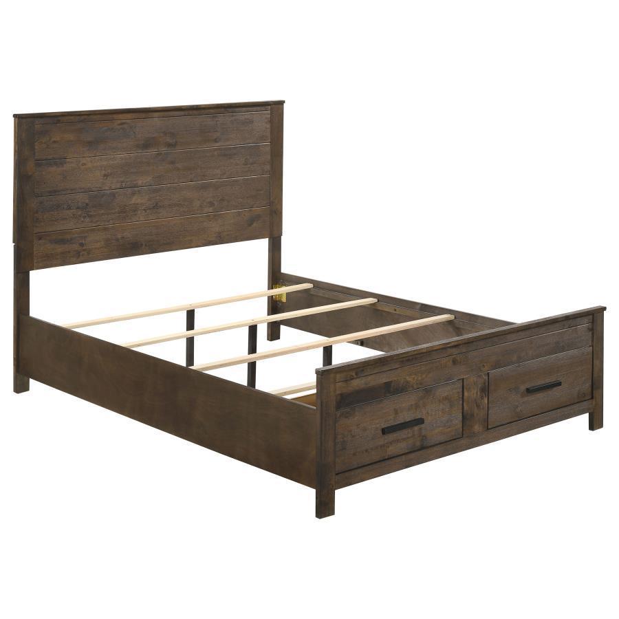 Woodmont 4-piece Eastern King Platform Bedroom Set Rustic Golden Brown Coaster FredCo