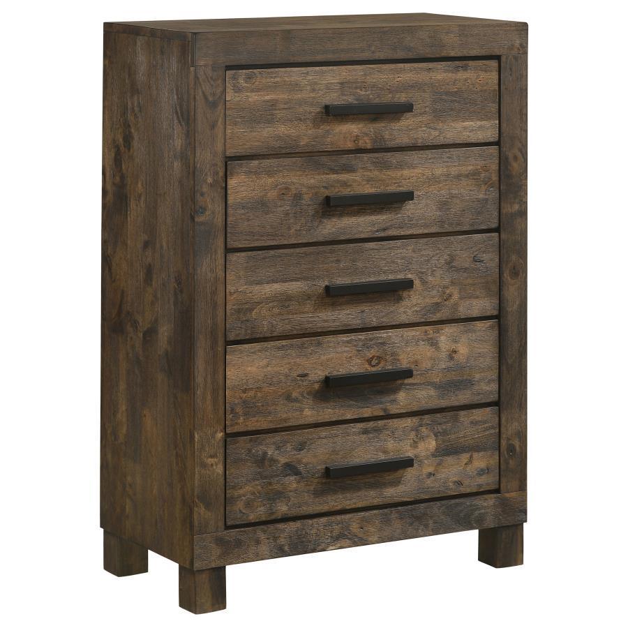 Woodmont 5-piece Queen Platform Bedroom Set Rustic Golden Brown Coaster FredCo