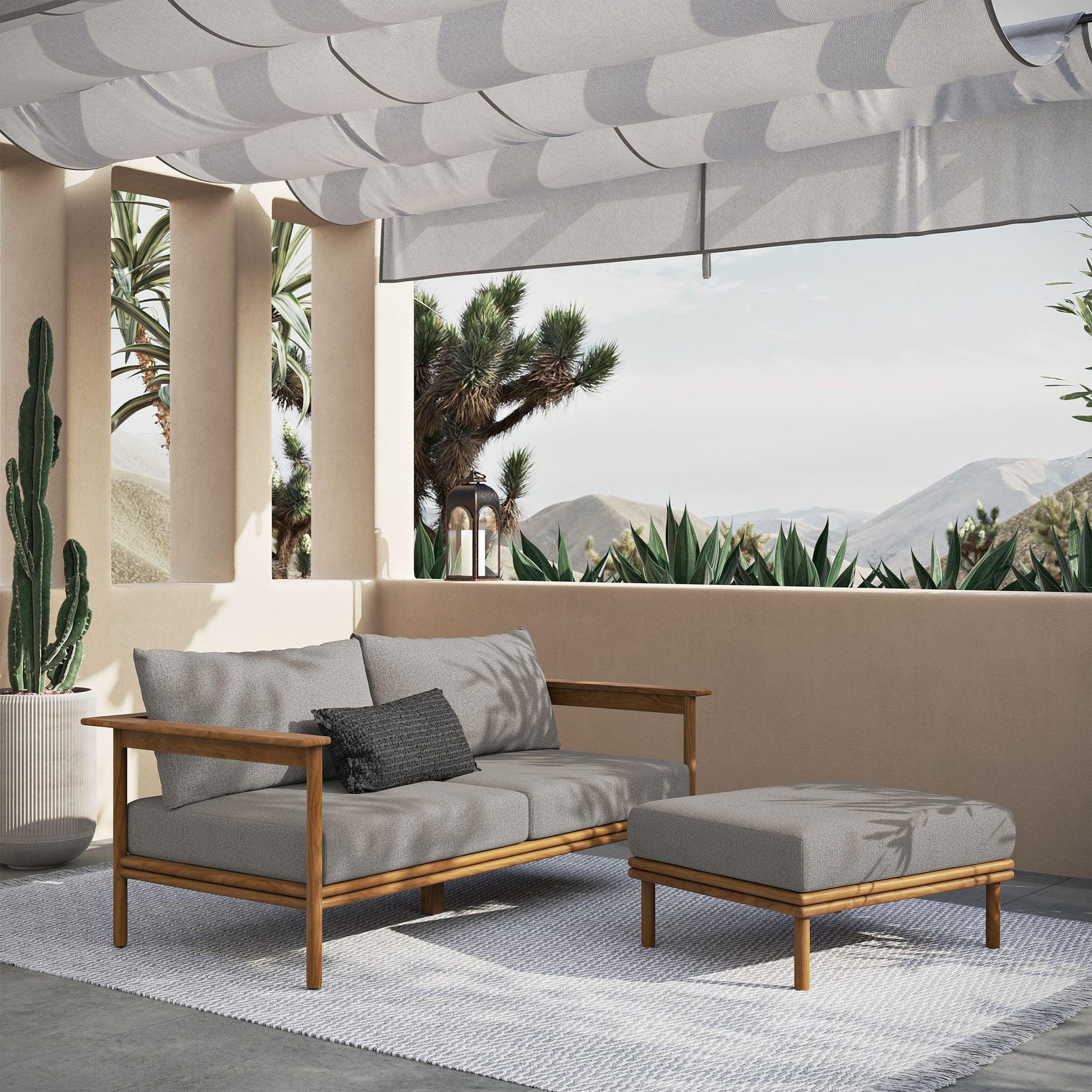 Wren 2-Piece Outdoor Patio Teak Wood Sofa and Ottoman Set by Modway FredCo