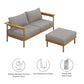 Wren 2-Piece Outdoor Patio Teak Wood Sofa and Ottoman Set by Modway FredCo