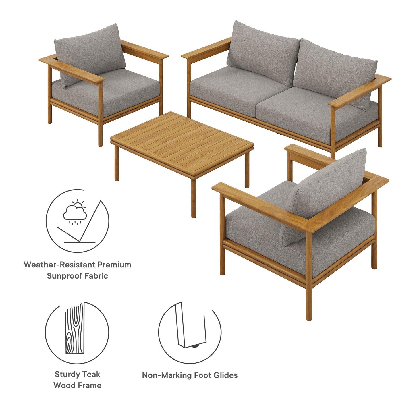 Wren 4-Piece Outdoor Patio Teak Wood Furniture Set by Modway FredCo