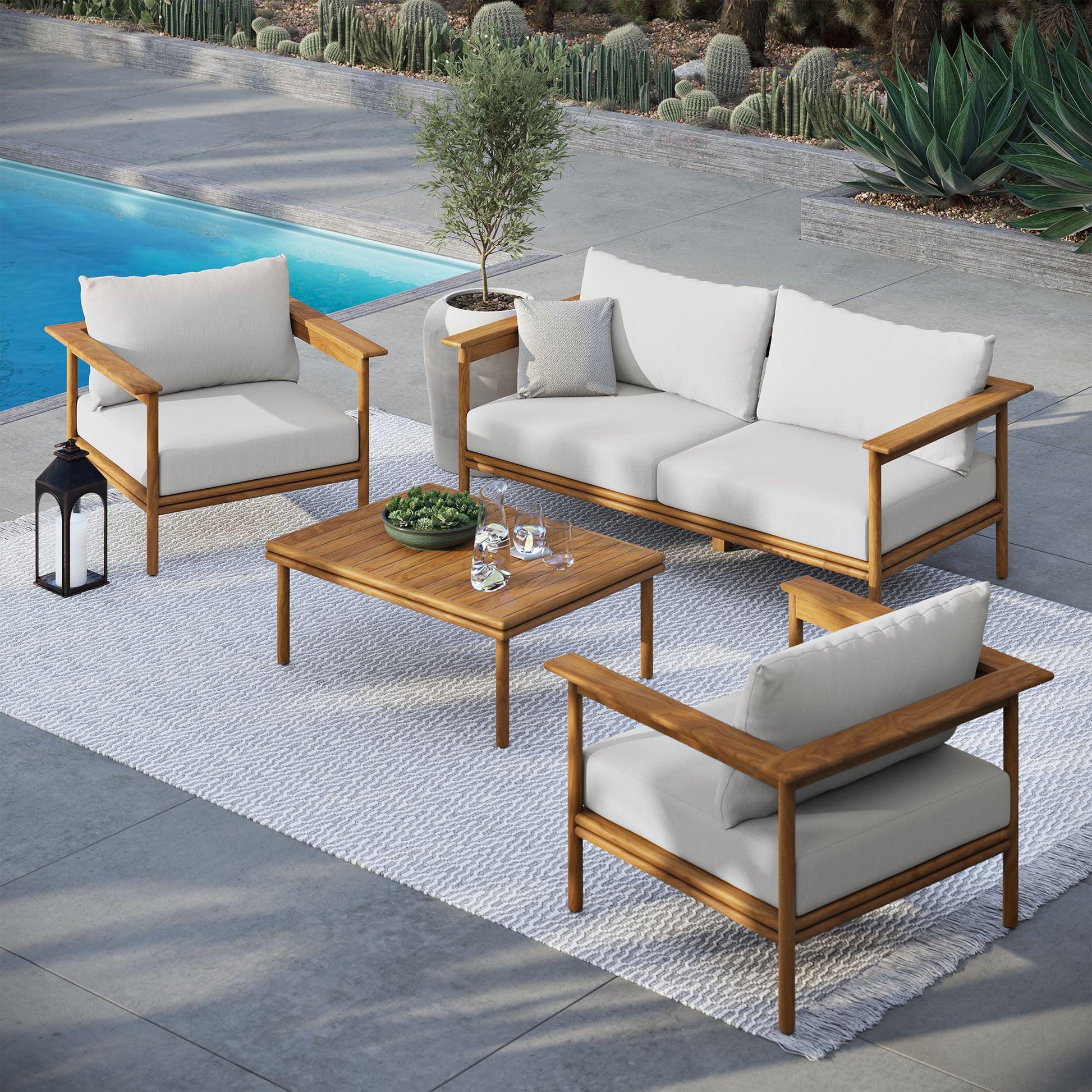 Wren 4-Piece Outdoor Patio Teak Wood Furniture Set by Modway FredCo