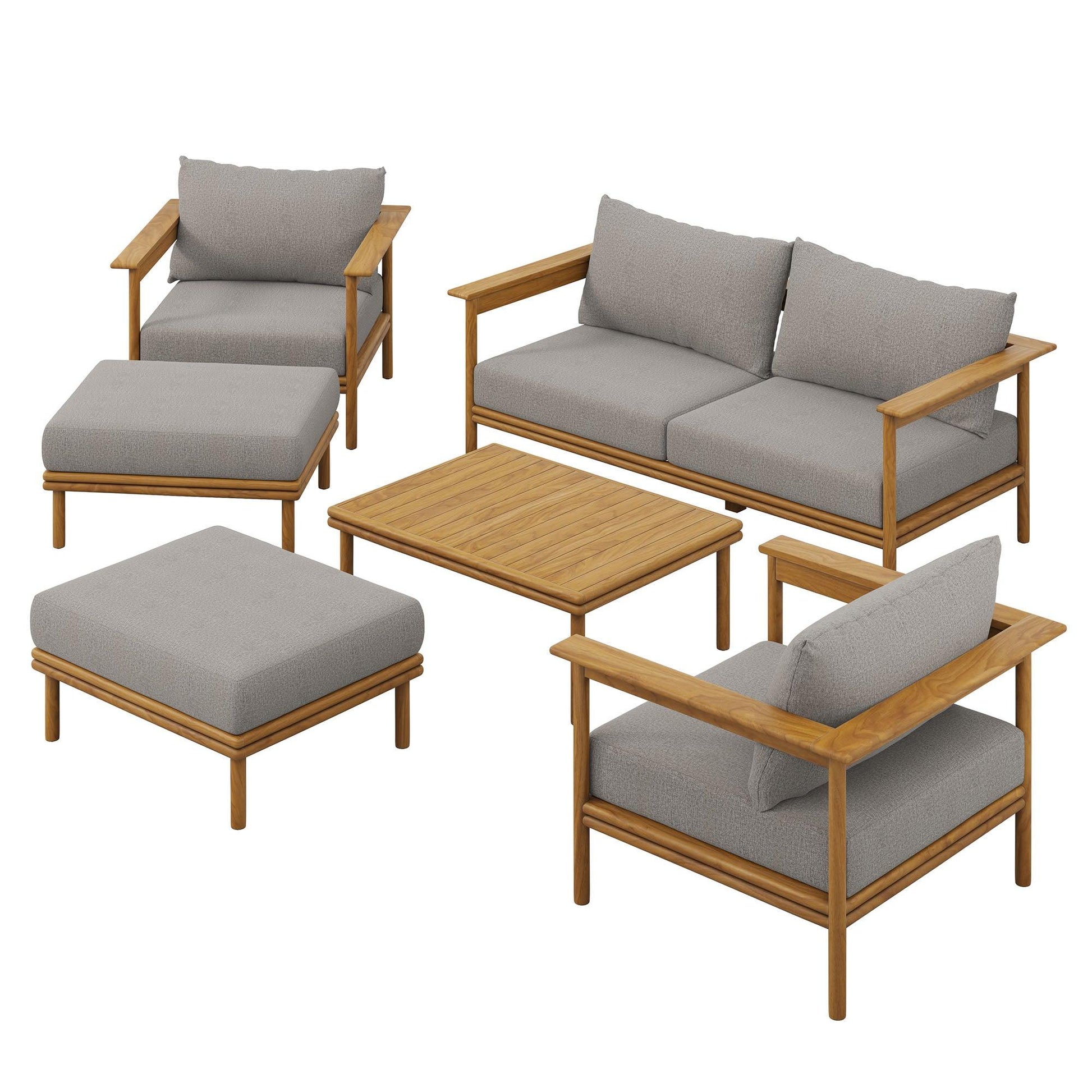 Wren 6-Piece Outdoor Patio Teak Wood Furniture Set by Modway FredCo