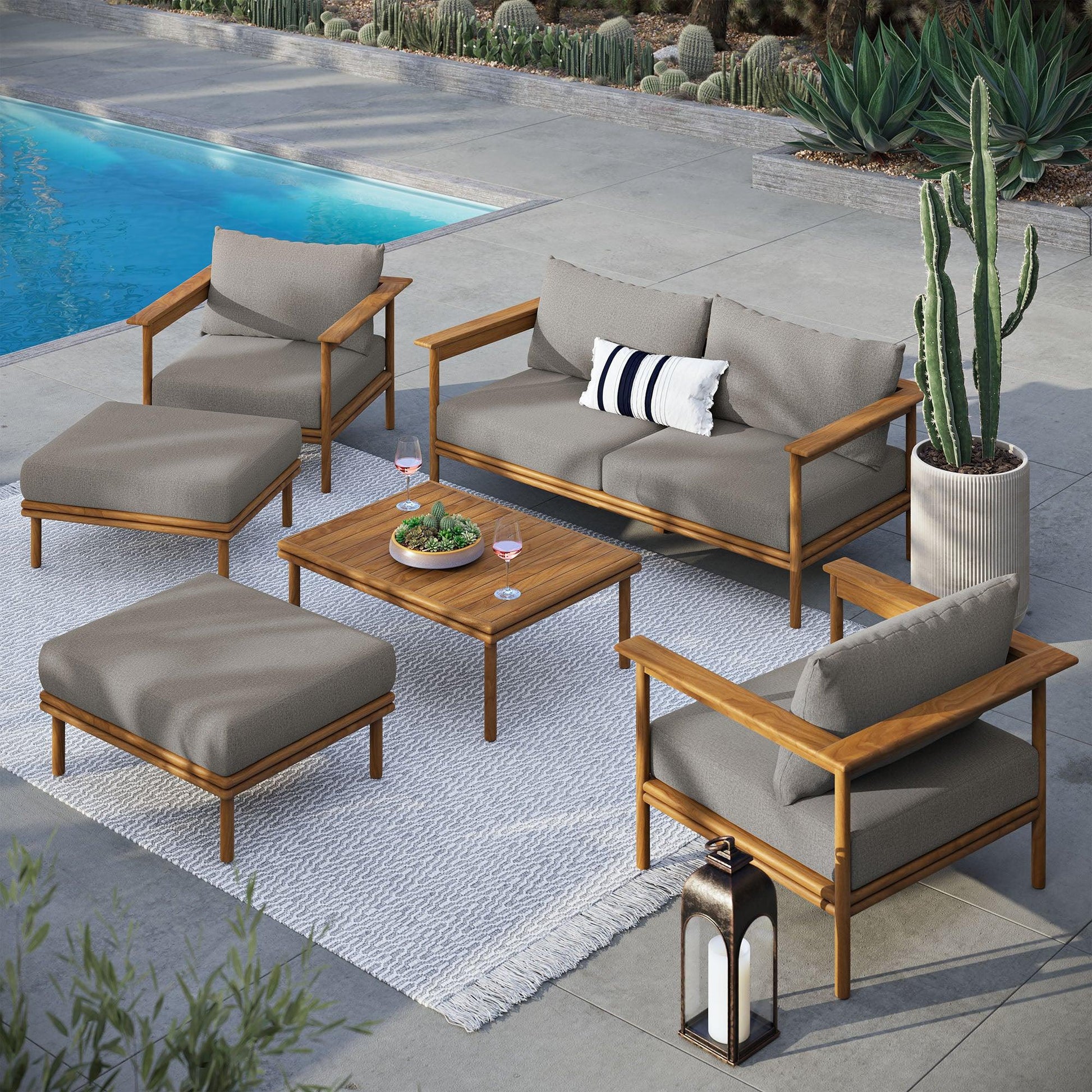 Wren 6-Piece Outdoor Patio Teak Wood Furniture Set by Modway FredCo