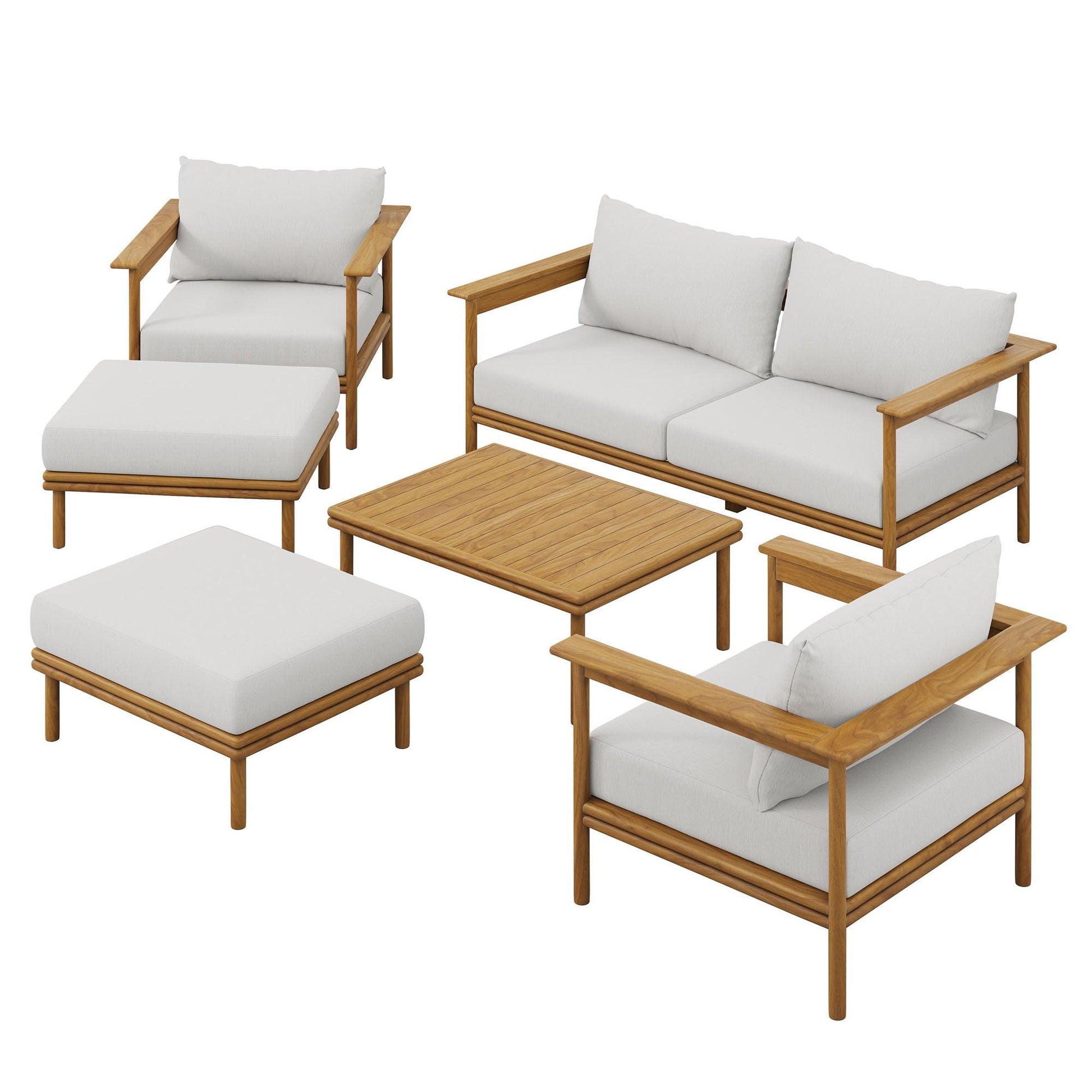 Wren 6-Piece Outdoor Patio Teak Wood Furniture Set by Modway FredCo