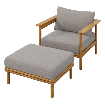 Wren Outdoor Patio Teak Wood Armchair and Ottoman Set by Modway FredCo