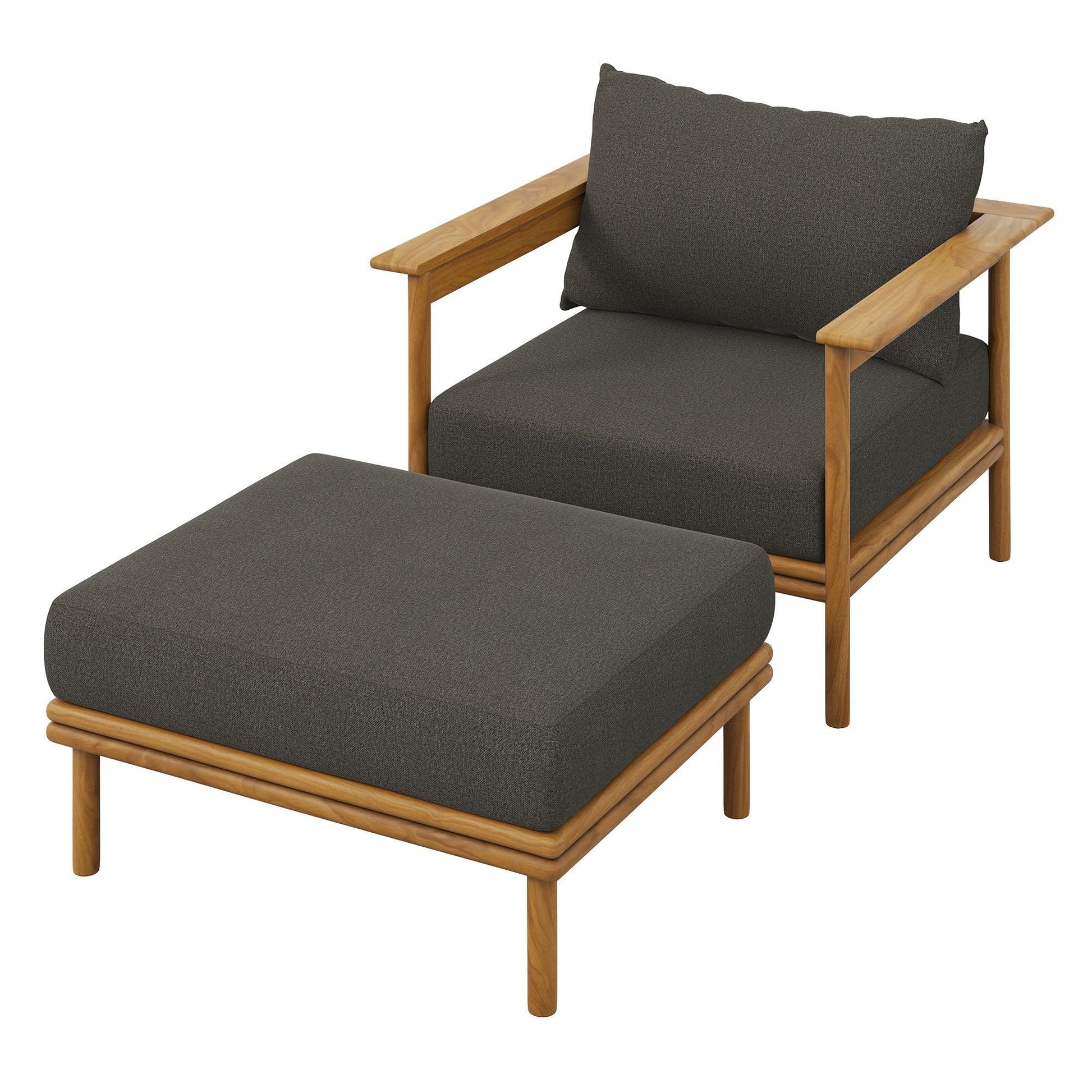 Wren Outdoor Patio Teak Wood Armchair and Ottoman Set by Modway FredCo
