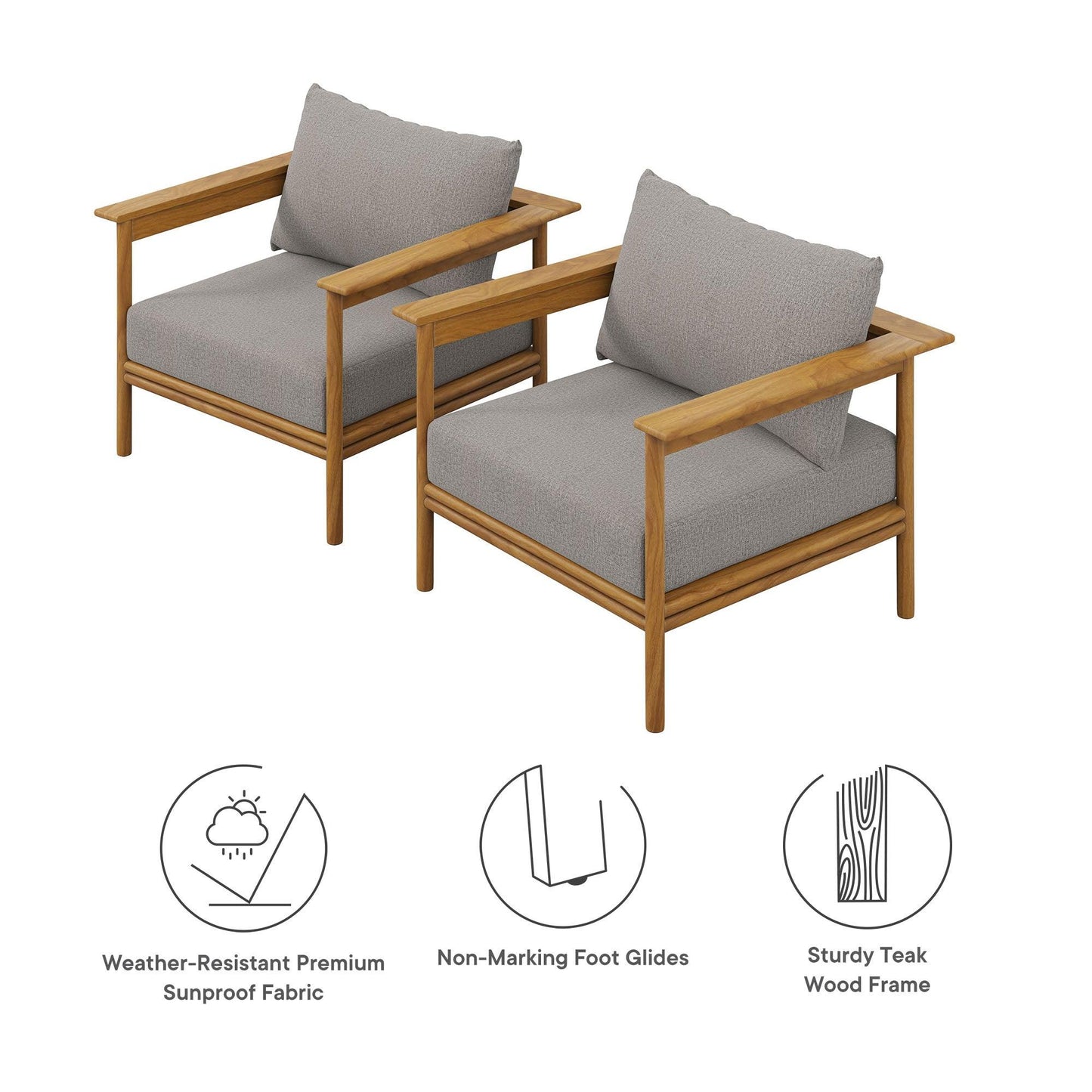 Wren Outdoor Patio Teak Wood Armchair Set of 2 by Modway FredCo