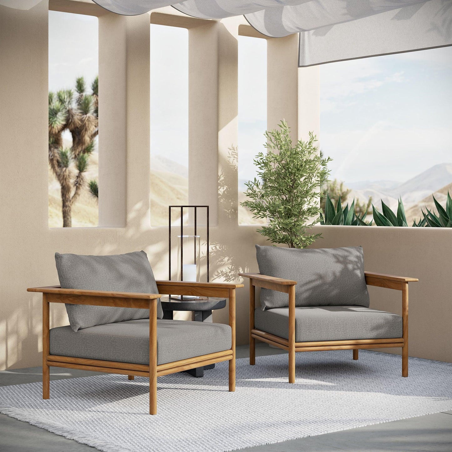Wren Outdoor Patio Teak Wood Armchair Set of 2 by Modway FredCo