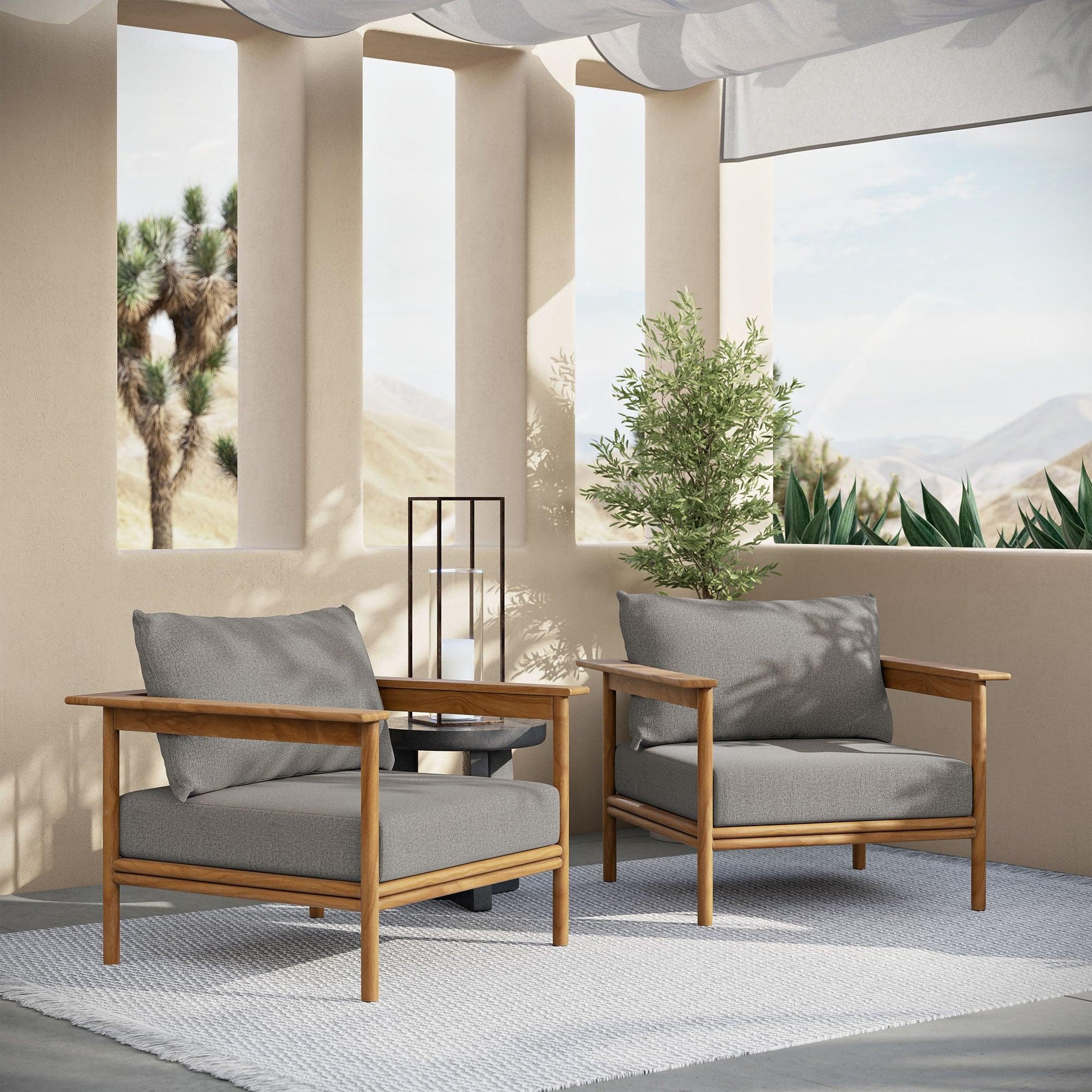 Wren Outdoor Patio Teak Wood Armchair Set of 2 by Modway FredCo