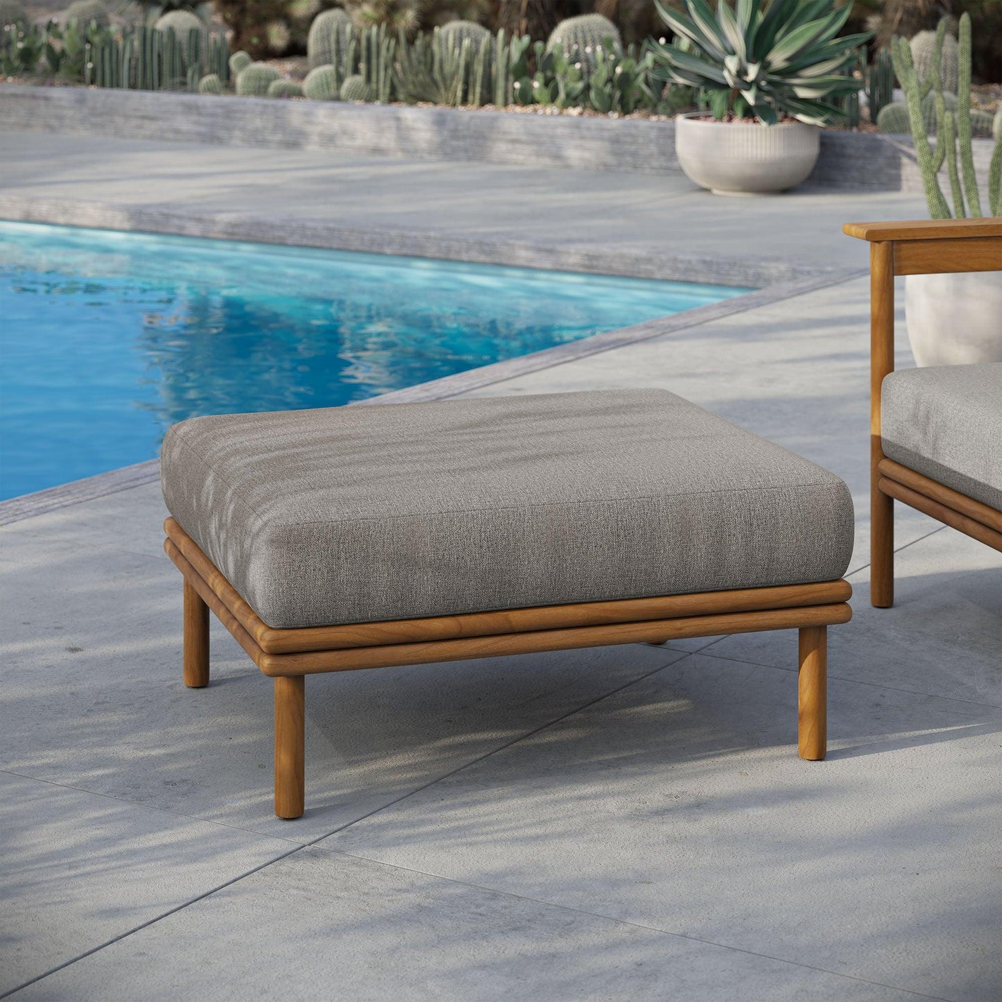 Wren Outdoor Patio Teak Wood Ottoman by Modway FredCo