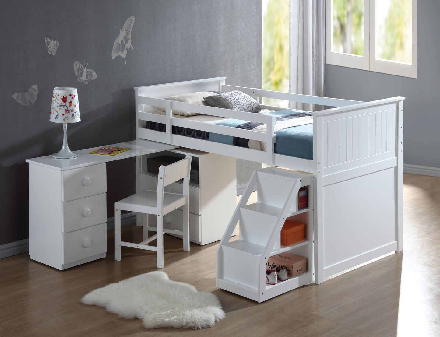 Wyatt White Finish Twin Loft Bed Set FredCo