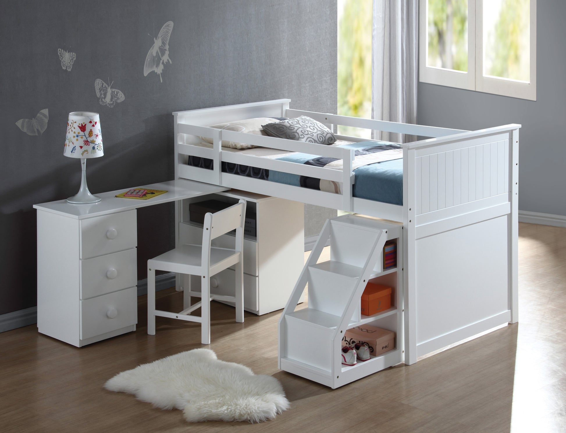 Wyatt White Finish Twin Loft Bed Set FredCo