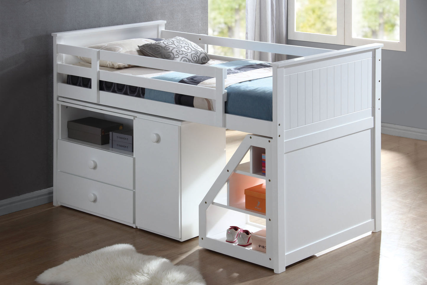 Wyatt White Finish Twin Loft Bed Set FredCo