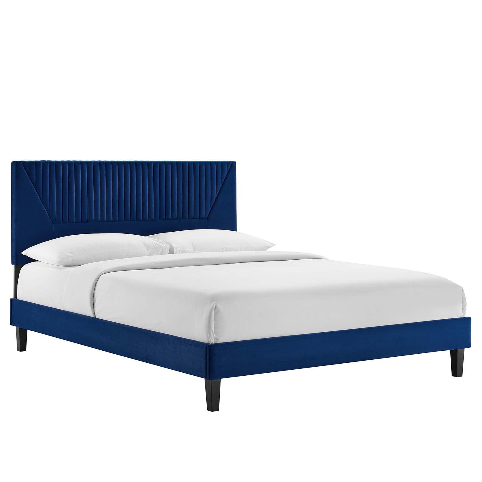 Yasmine Channel Tufted Performance Velvet Queen Platform Bed, MOD-6976 FredCo