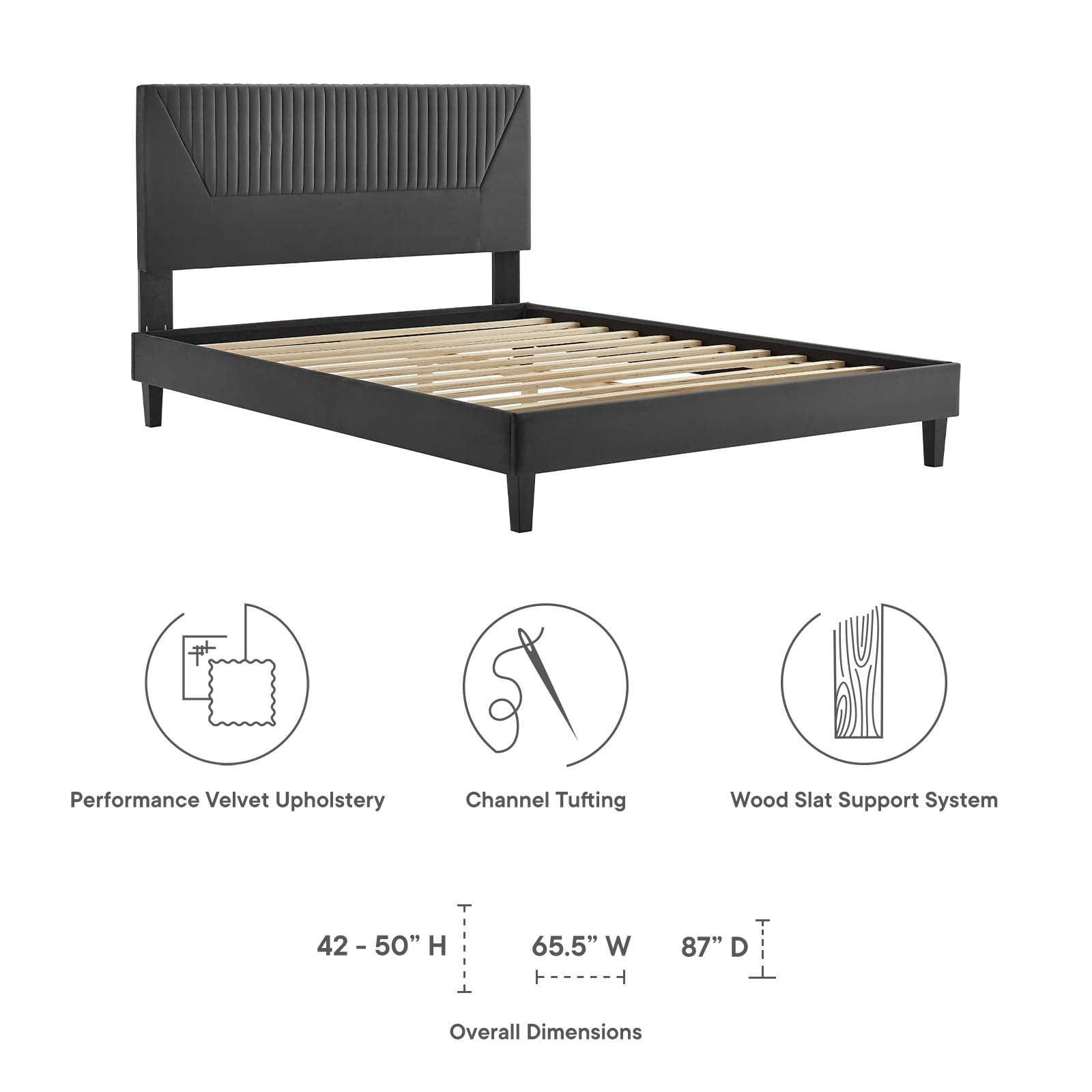 Yasmine Channel Tufted Performance Velvet Queen Platform Bed, MOD-6976 FredCo