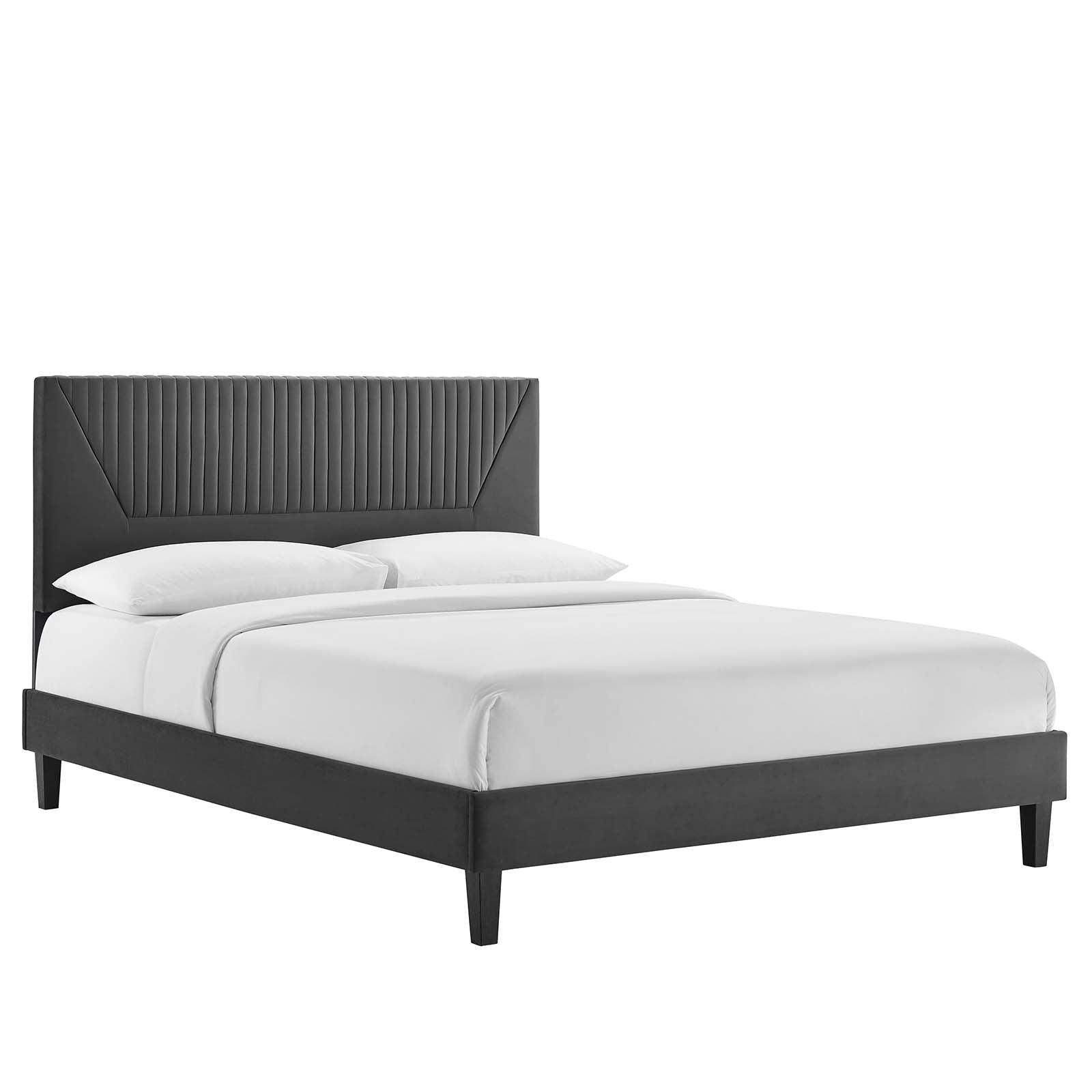 Yasmine Channel Tufted Performance Velvet Queen Platform Bed, MOD-6976 FredCo