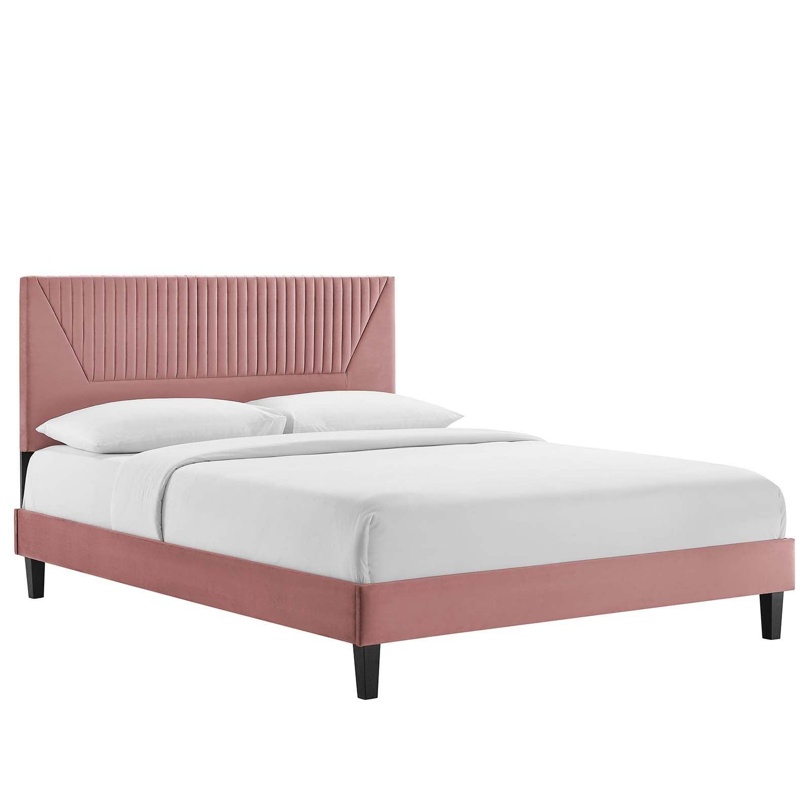 Yasmine Channel Tufted Performance Velvet Queen Platform Bed, MOD-6976 FredCo