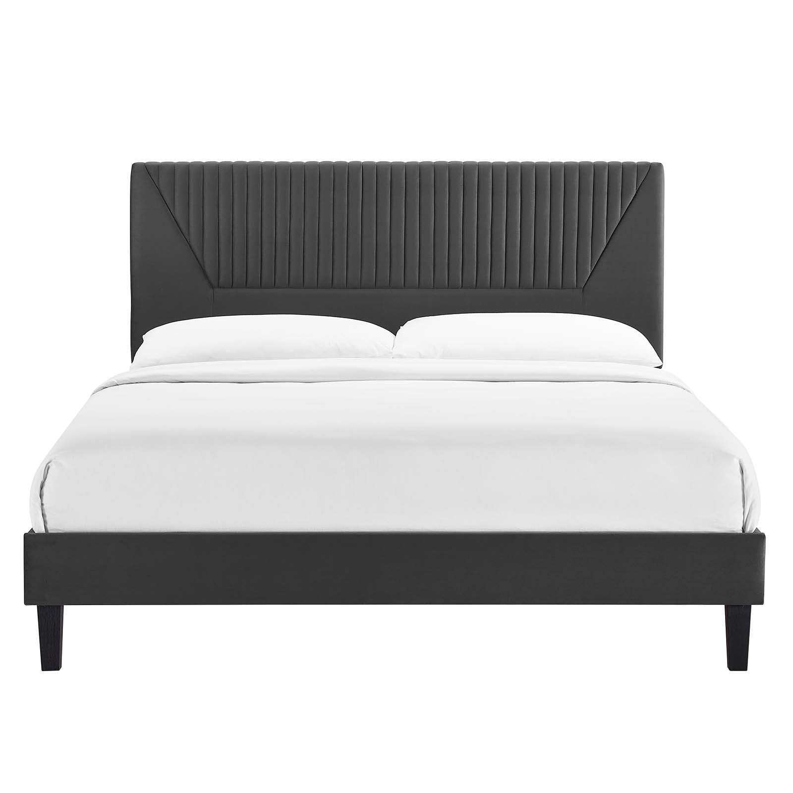 Yasmine Channel Tufted Performance Velvet Queen Platform Bed, MOD-6976 FredCo