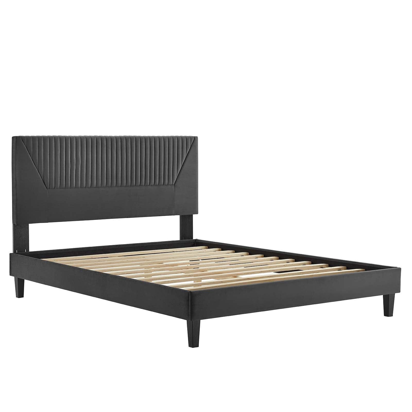 Yasmine Channel Tufted Performance Velvet Queen Platform Bed, MOD-6976 FredCo