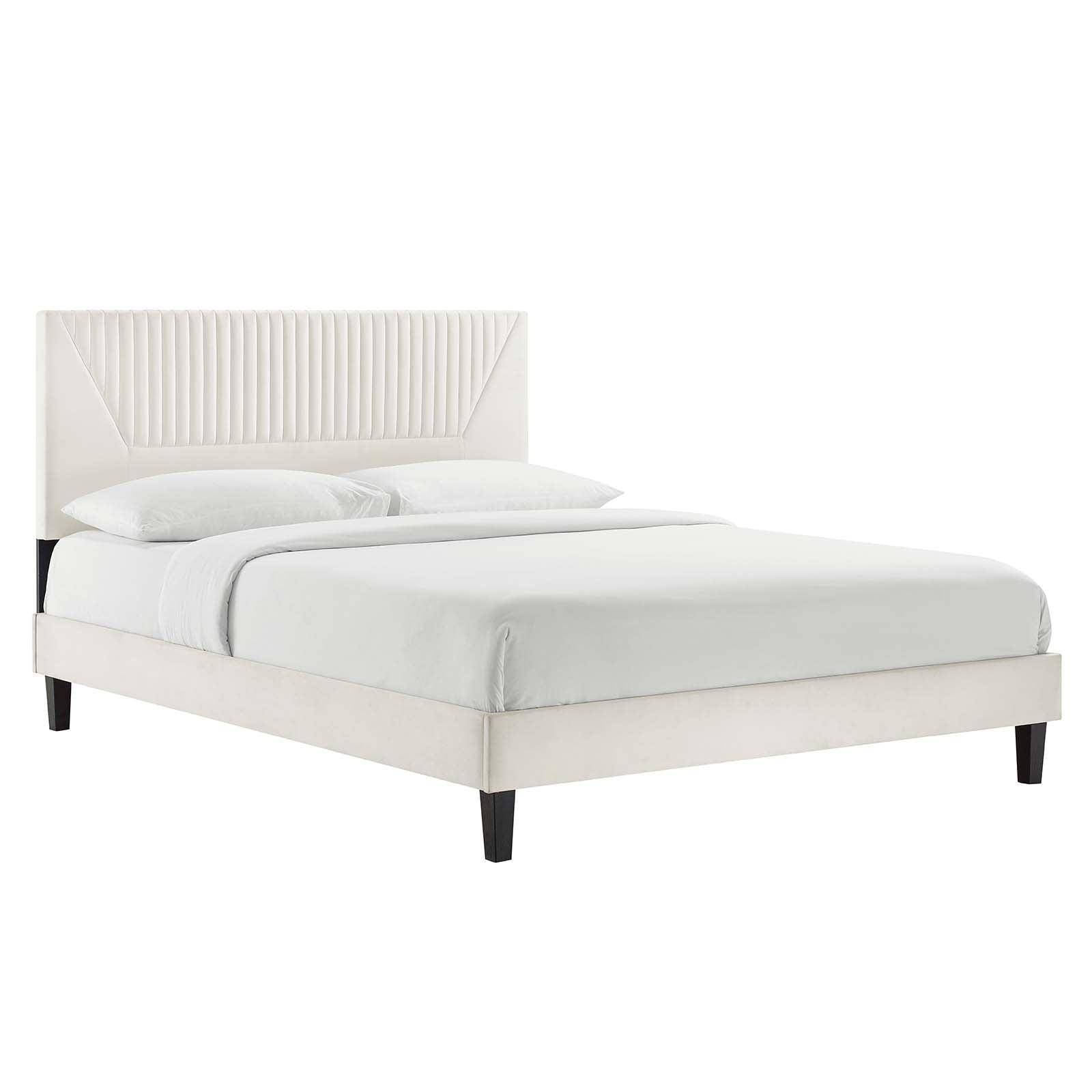 Yasmine Channel Tufted Performance Velvet Queen Platform Bed, MOD-6976 FredCo