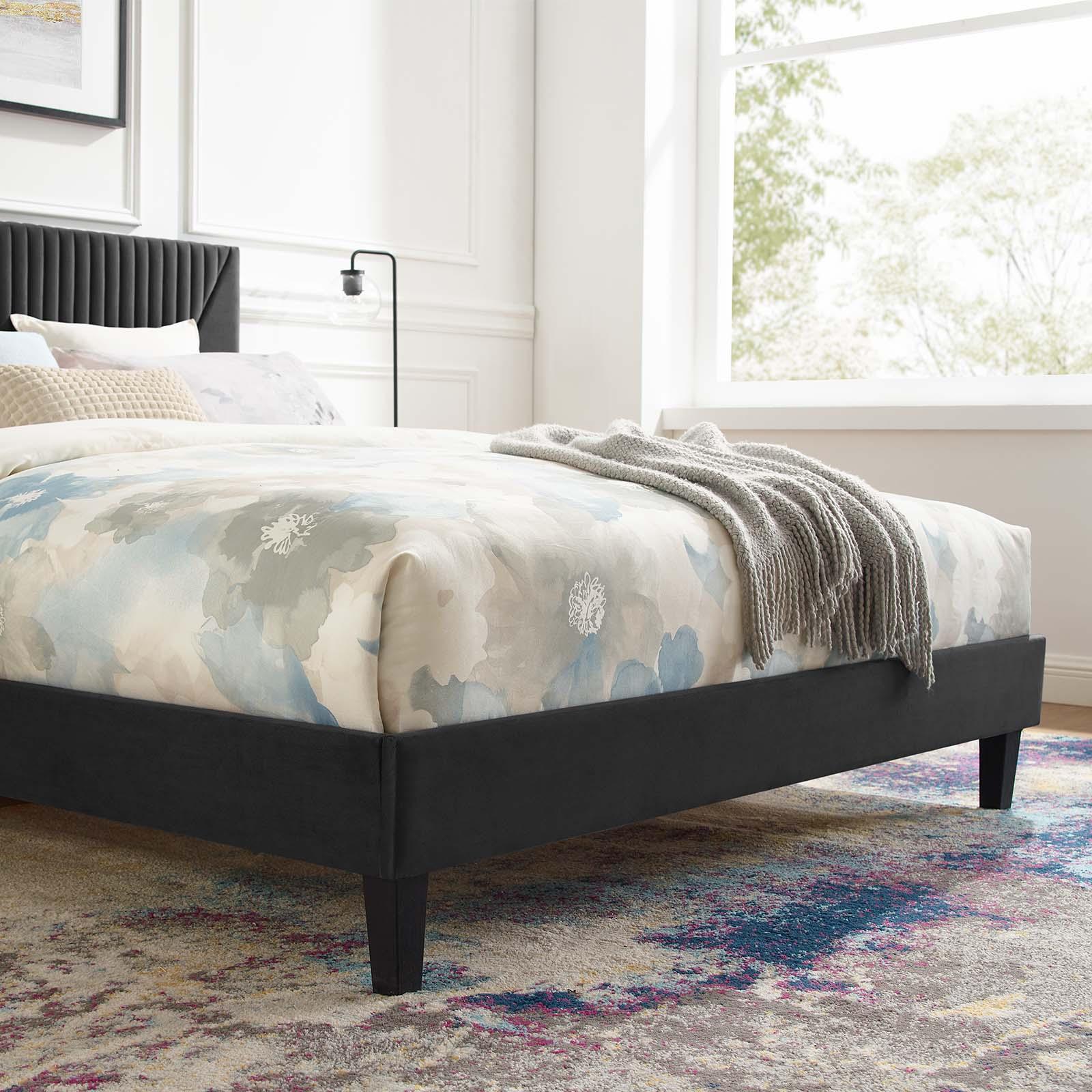 Yasmine Channel Tufted Performance Velvet Queen Platform Bed, MOD-6976 FredCo