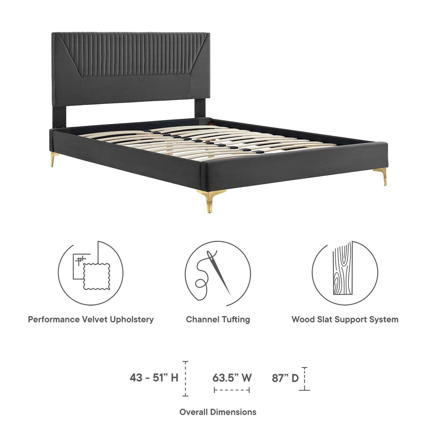 Yasmine Channel Tufted Performance Velvet Queen Platform Bed, MOD-6980 FredCo