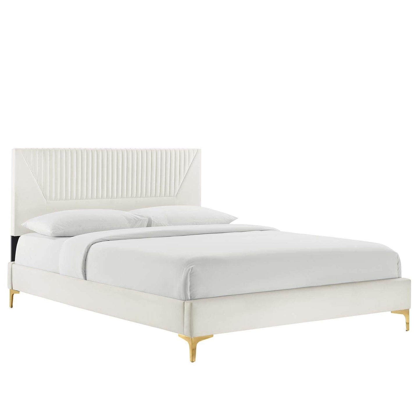 Yasmine Channel Tufted Performance Velvet Queen Platform Bed, MOD-6980 FredCo