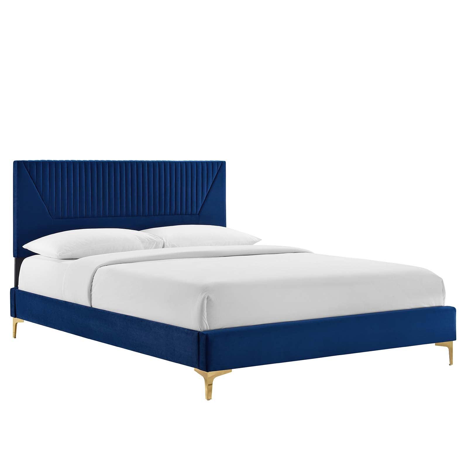 Yasmine Channel Tufted Performance Velvet Queen Platform Bed, MOD-6980 FredCo
