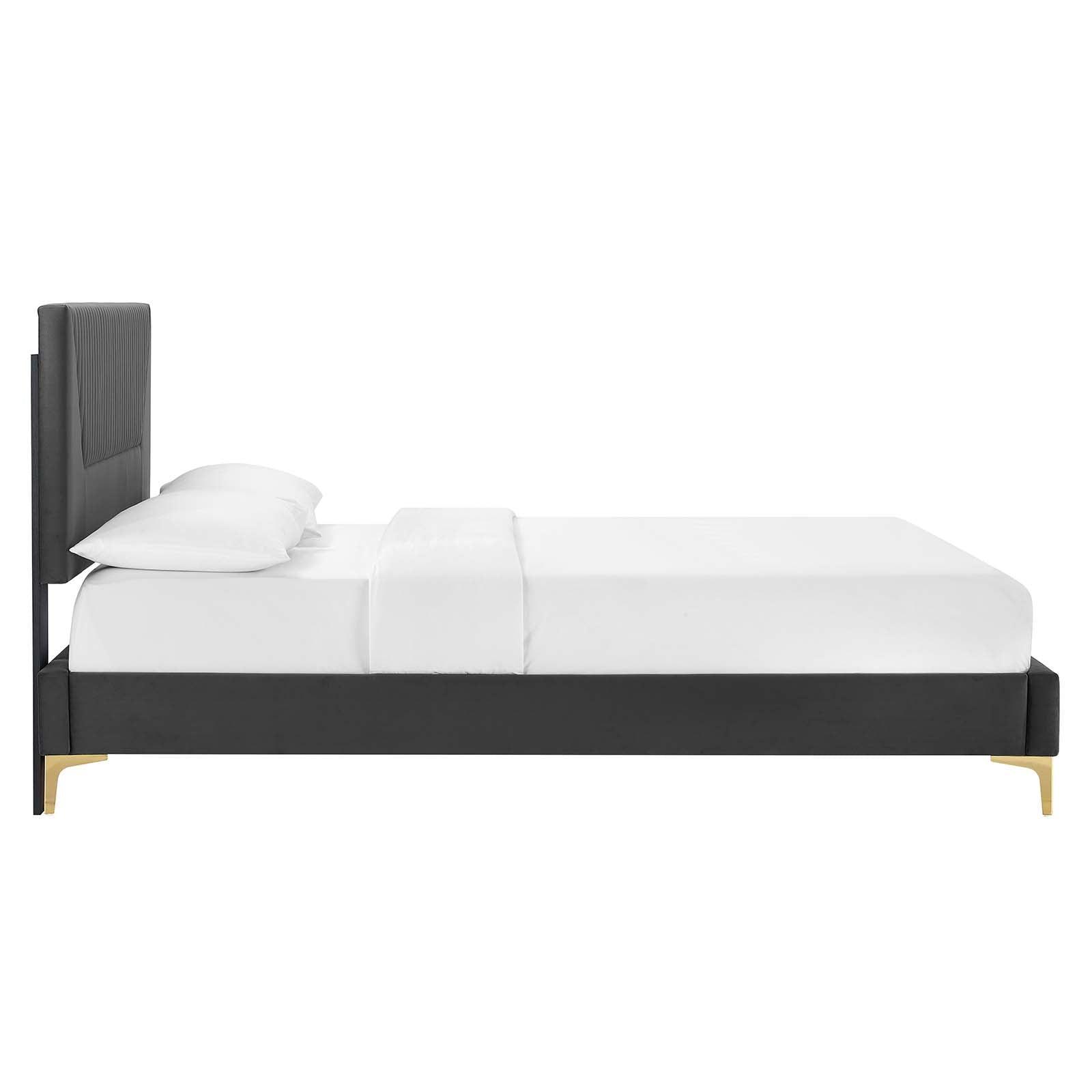 Yasmine Channel Tufted Performance Velvet Queen Platform Bed, MOD-6980 FredCo